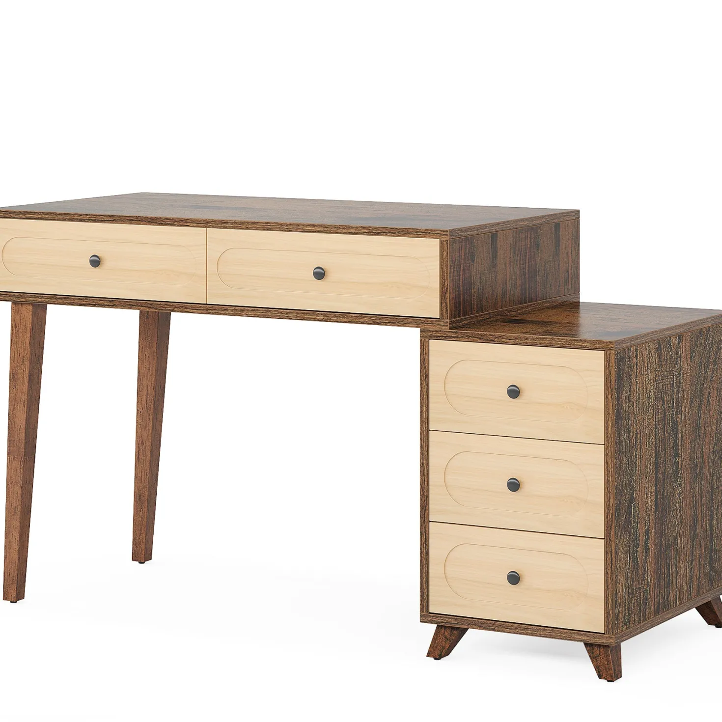 5 Drawers Computer Desk, 51" Study Writing Table with Reversible Drawer Cabinet