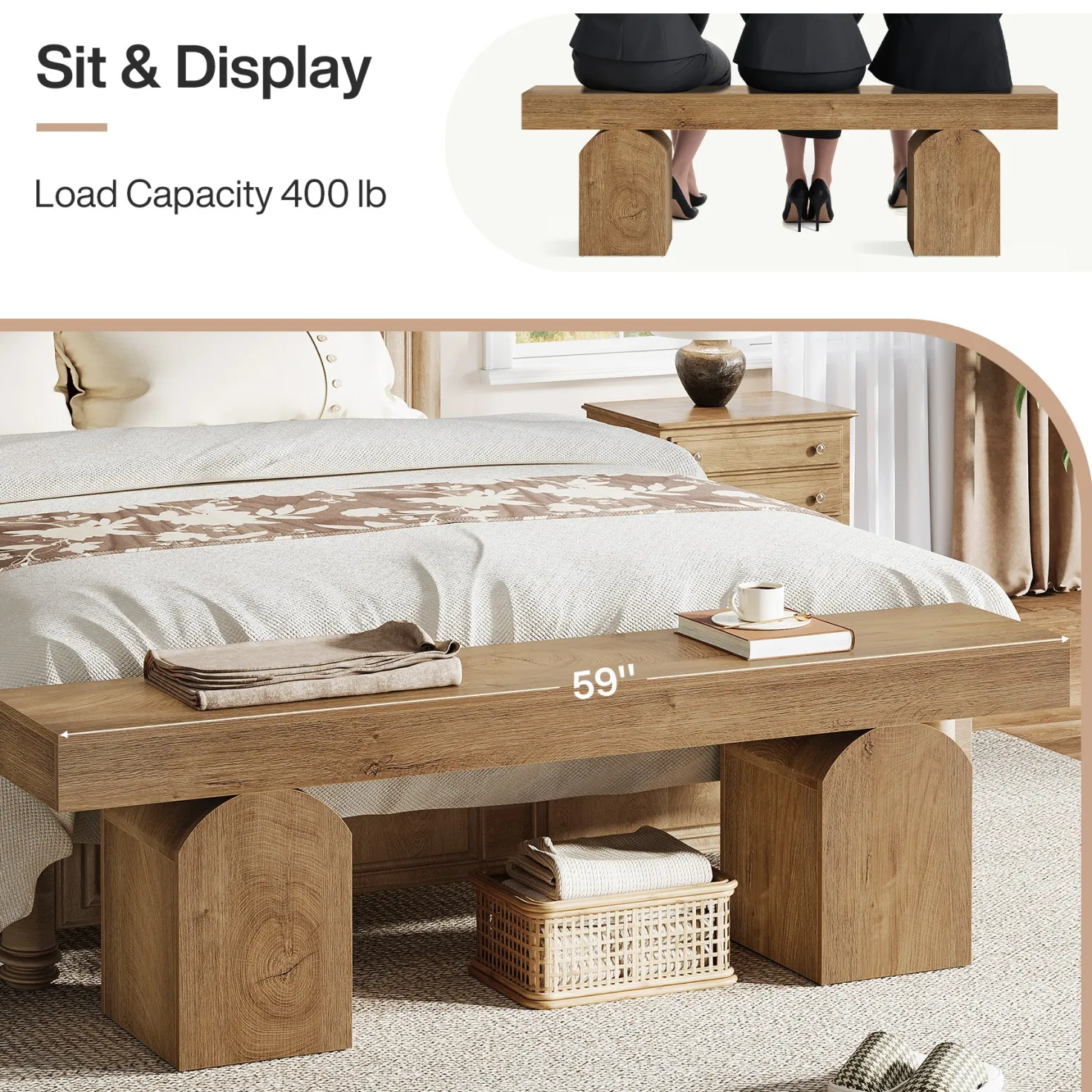 59" End of Bed Bench, Modern Bedroom Bench Window Bench