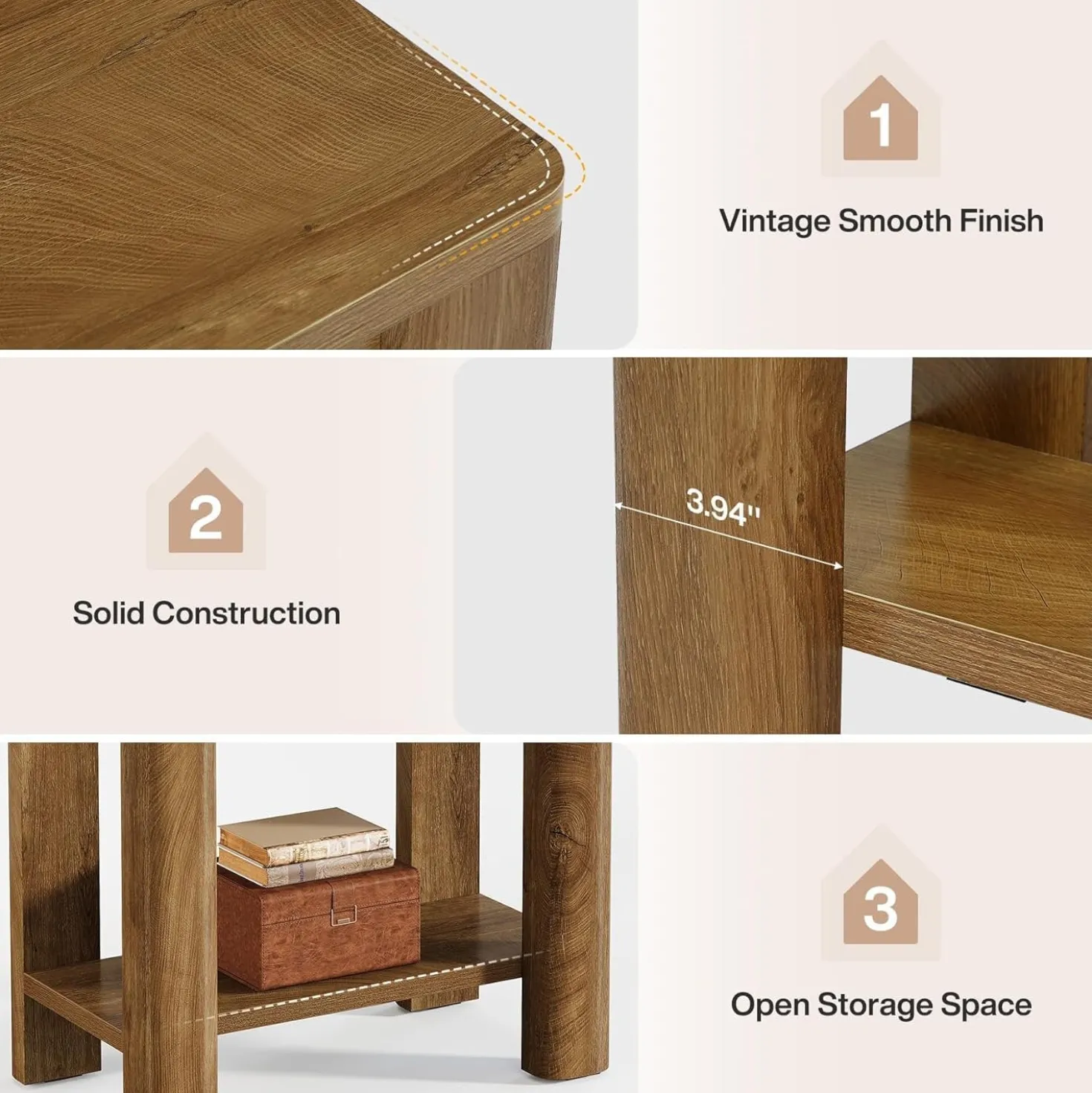 23.6" End Table, Farmhouse Wooden Side Table with Storage Shelf