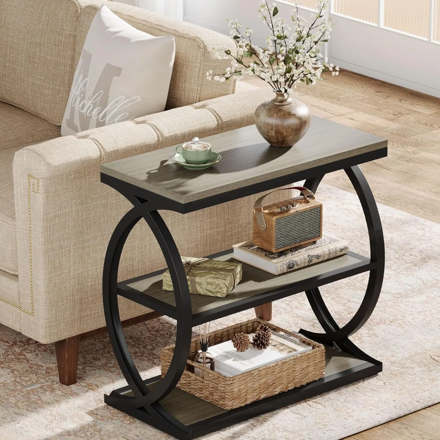 23.6" End Table, Narrow 3-Tier Side Table Nightstand for Living Room
