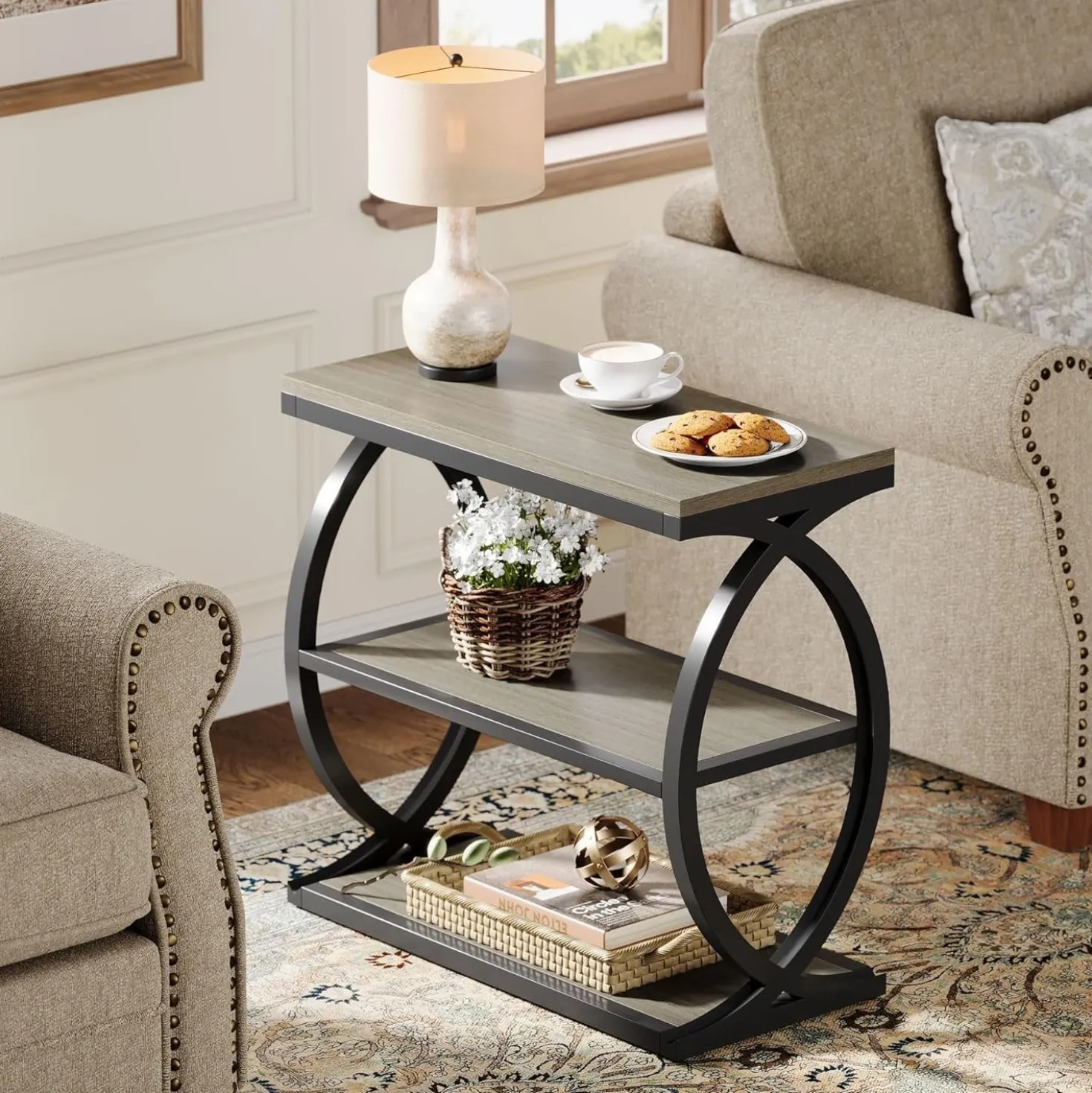 23.6" End Table, Narrow 3-Tier Side Table Nightstand for Living Room