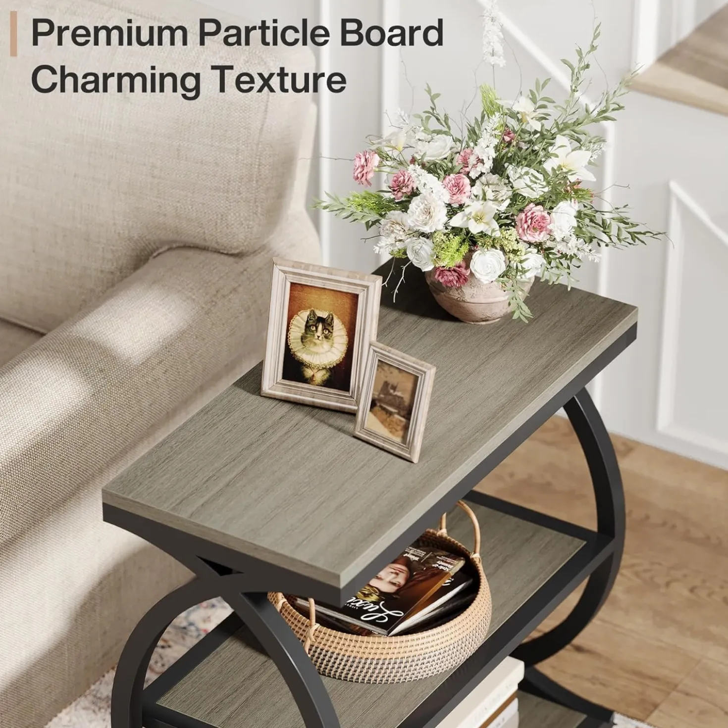23.6" End Table, Narrow 3-Tier Side Table Nightstand for Living Room