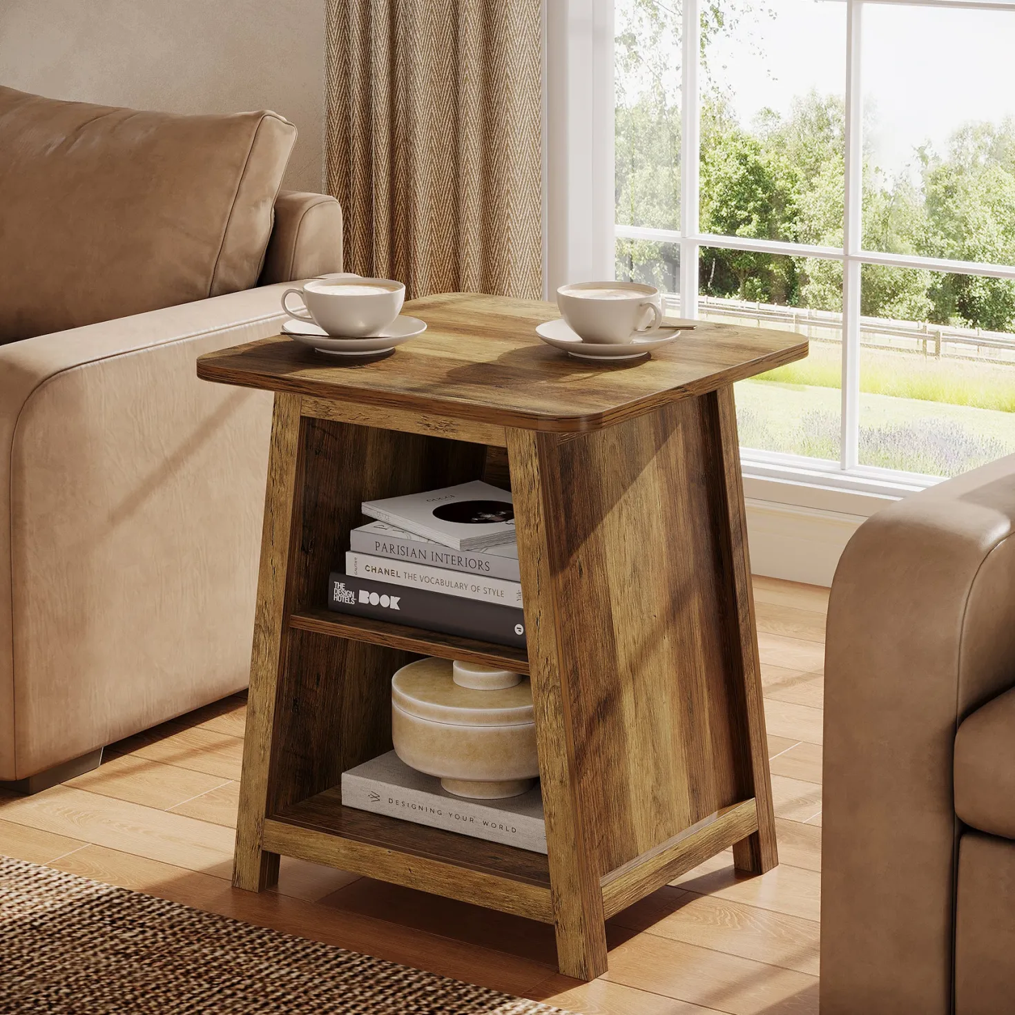 21.6" End Table, 3-Tier Sofa Side Table With Storage