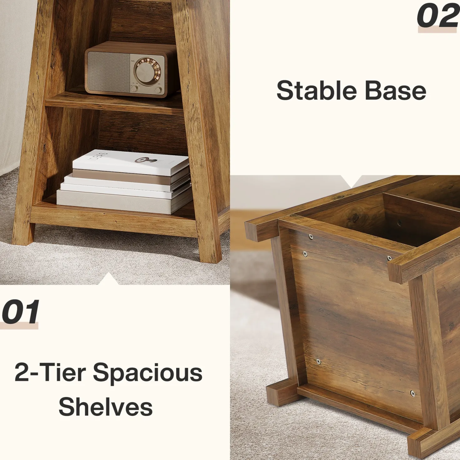 21.6" End Table, 3-Tier Sofa Side Table With Storage