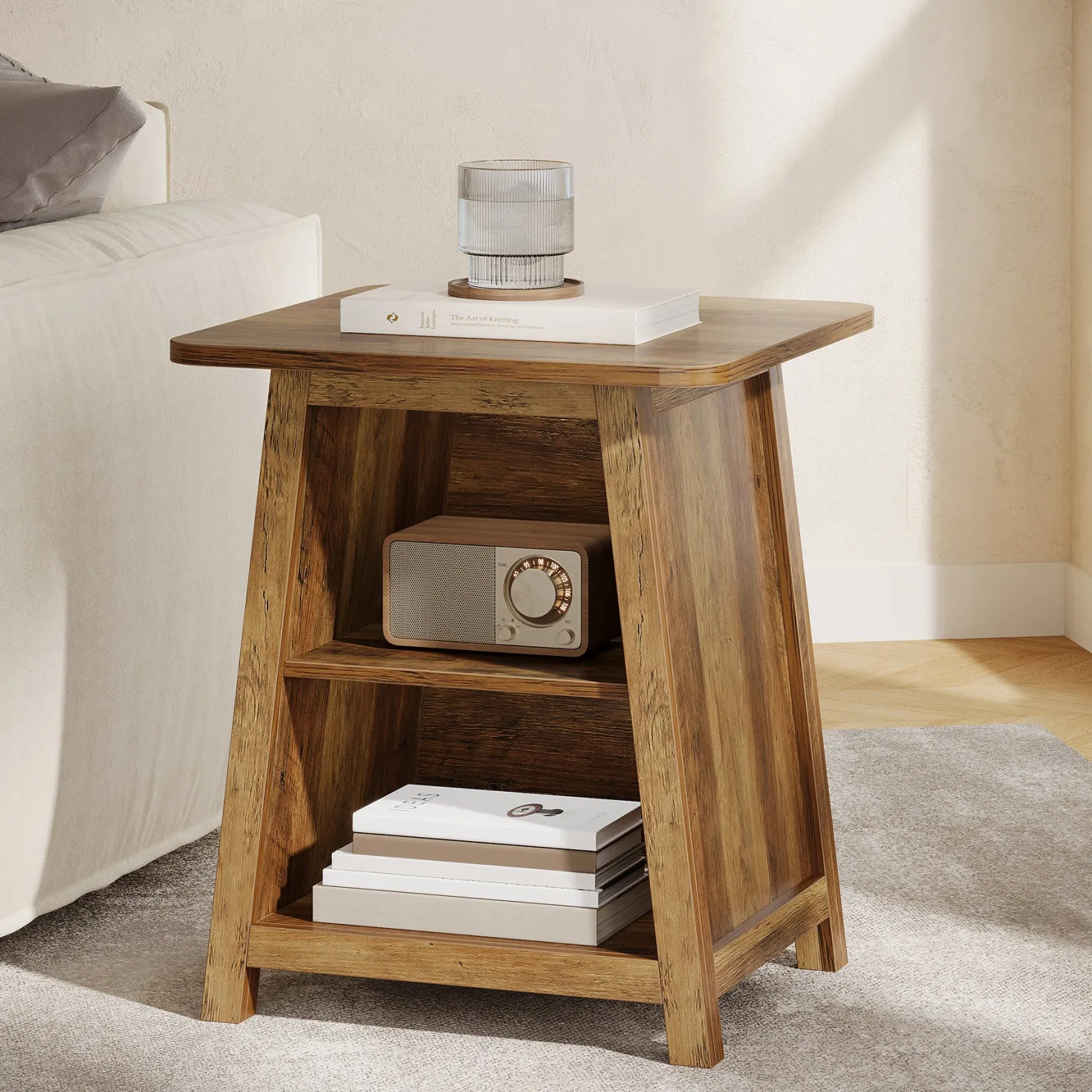21.6" End Table, 3-Tier Sofa Side Table With Storage