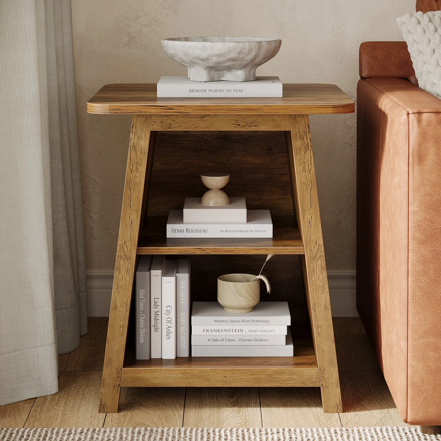 21.6" End Table, 3-Tier Sofa Side Table With Storage