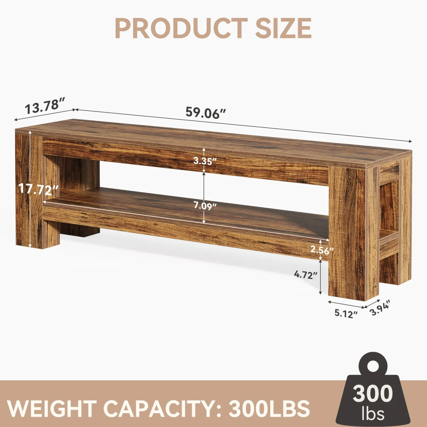 59" Entryway Bench, Farmhouse Indoor Console Shoe Bench End of Bed Table