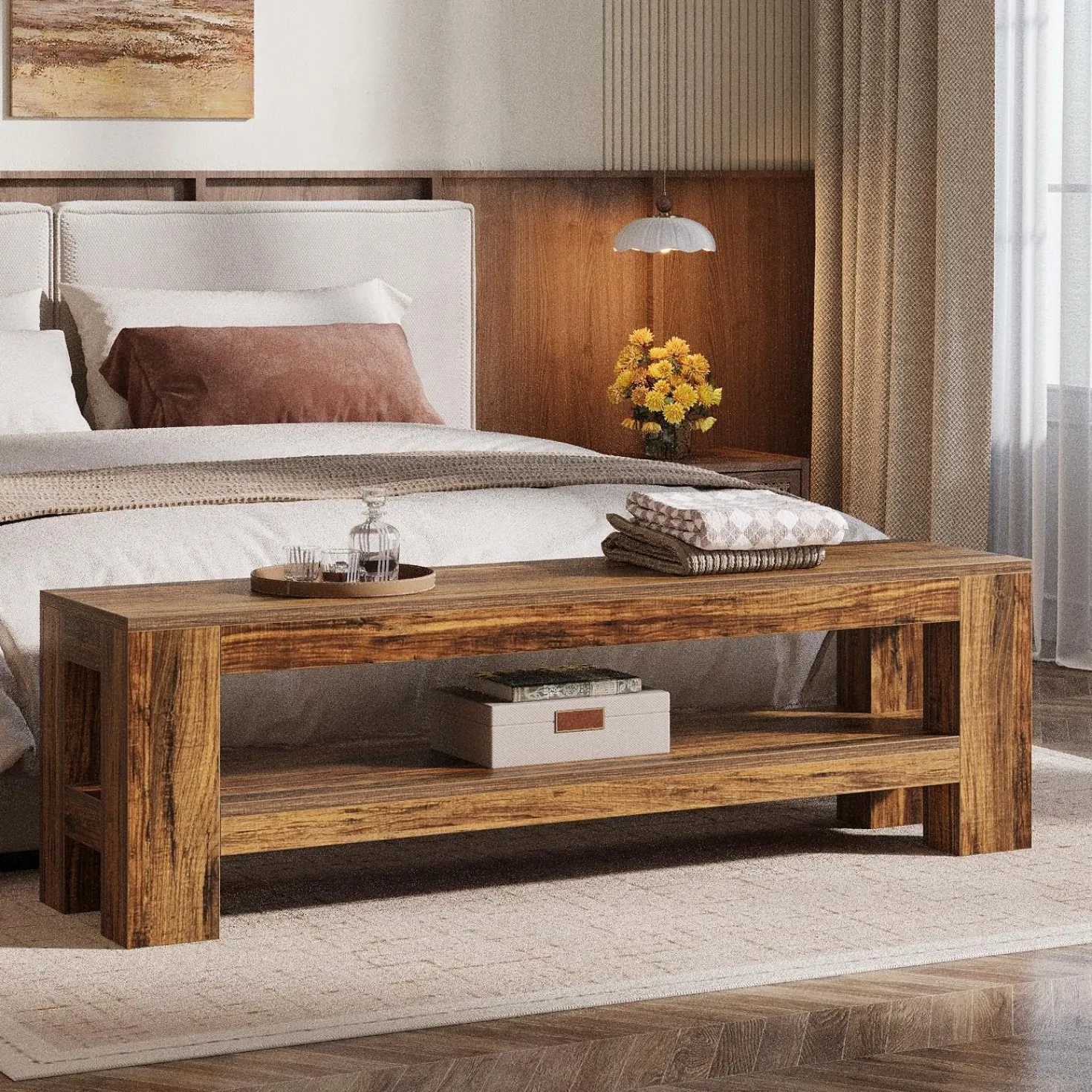59" Entryway Bench, Farmhouse Indoor Console Shoe Bench End of Bed Table