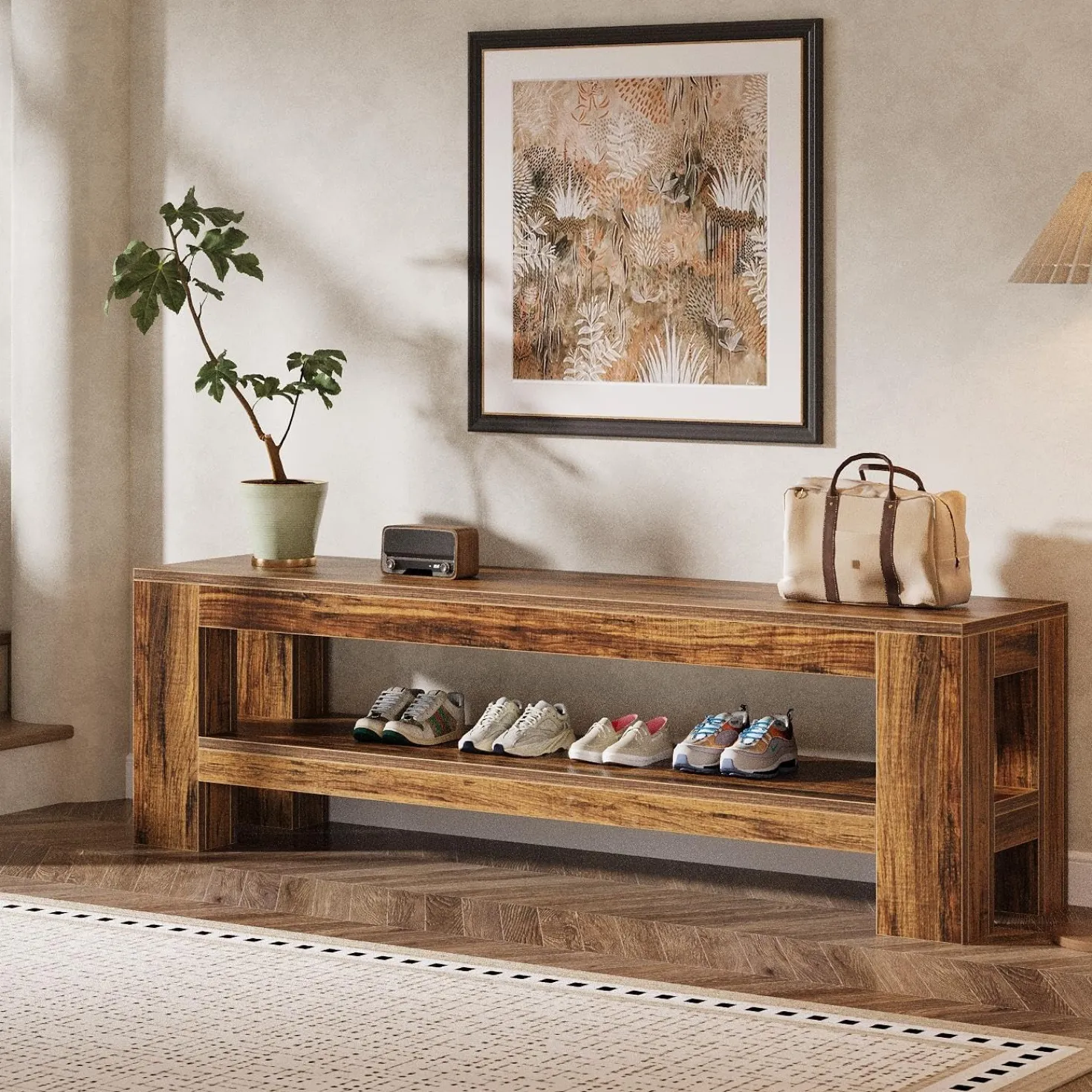 59" Entryway Bench, Farmhouse Indoor Console Shoe Bench End of Bed Table