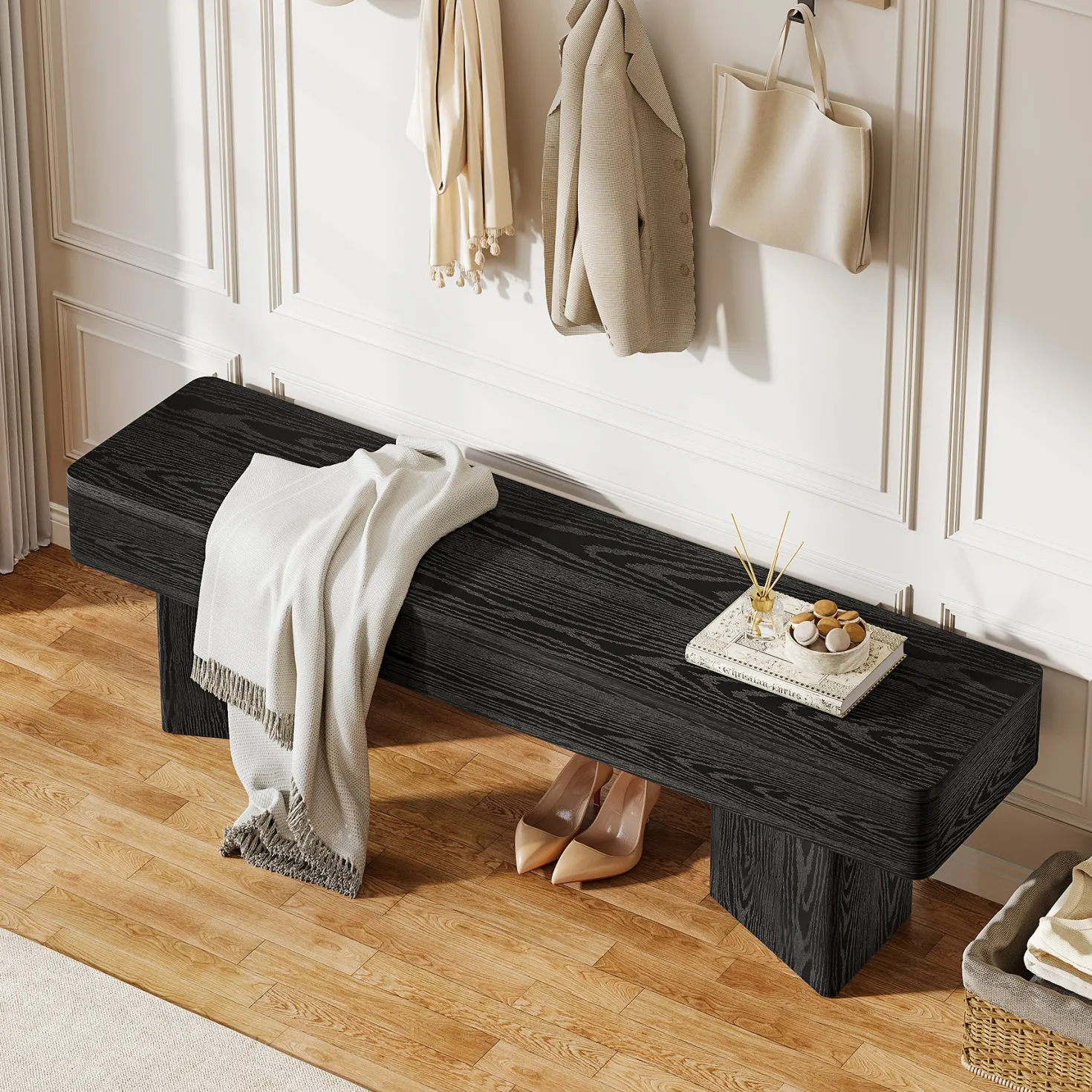47.24" Entryway Bench, Modern Shoe Bench with Sturdy Bases