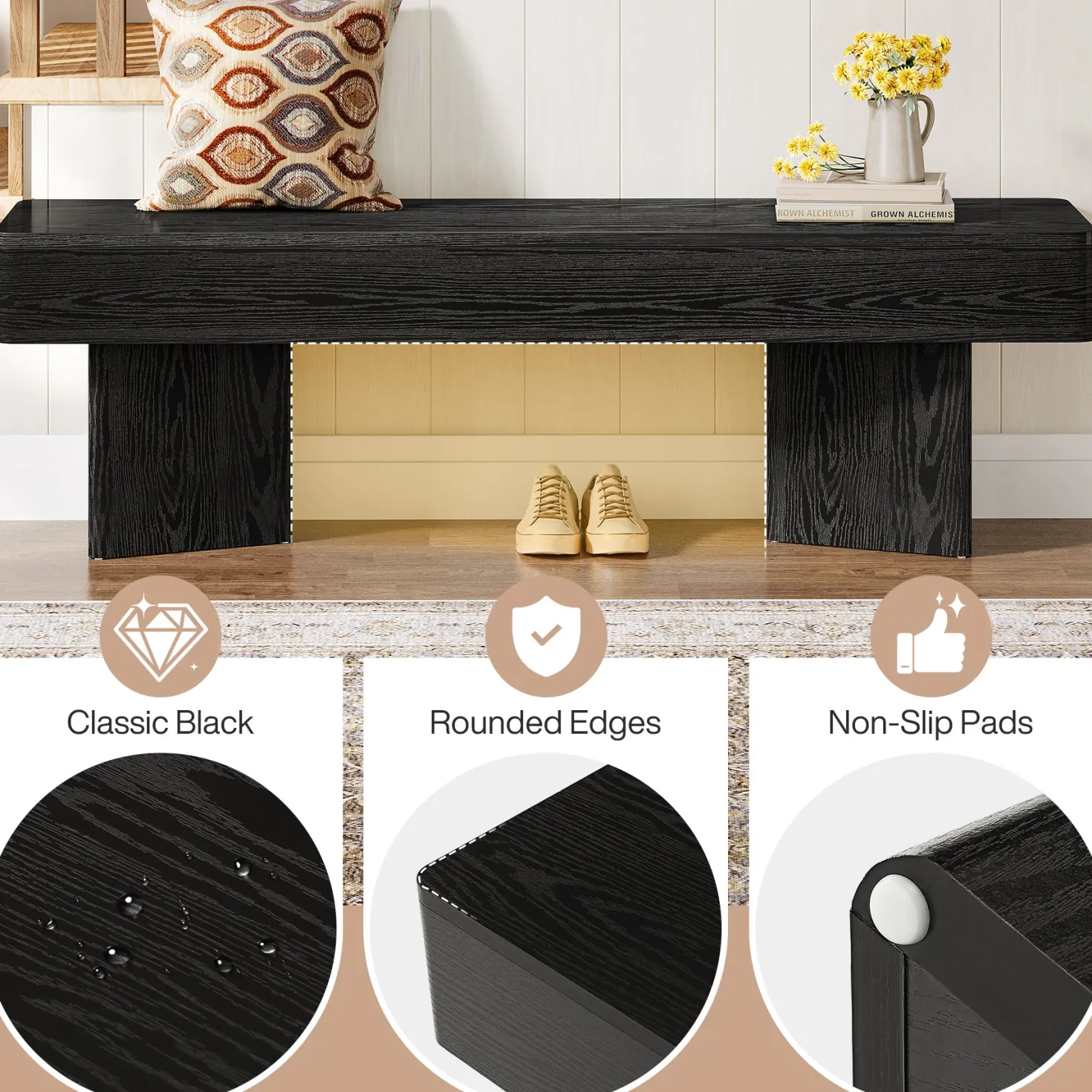 47.24" Entryway Bench, Modern Shoe Bench with Sturdy Bases