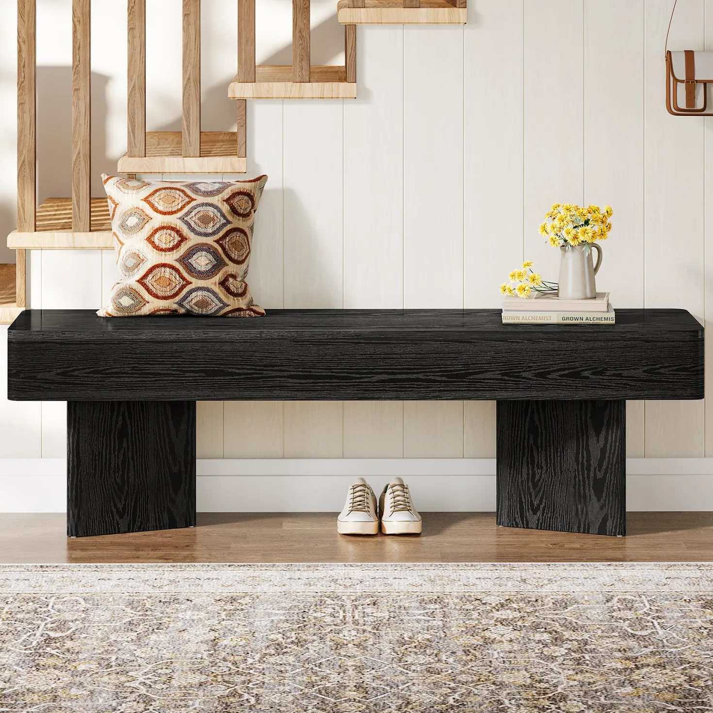47.24" Entryway Bench, Modern Shoe Bench with Sturdy Bases