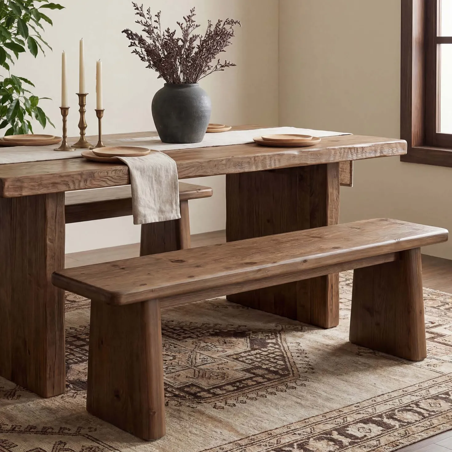 55" Entryway Bench, Solid Wood End of Bed Bench Dining Bench