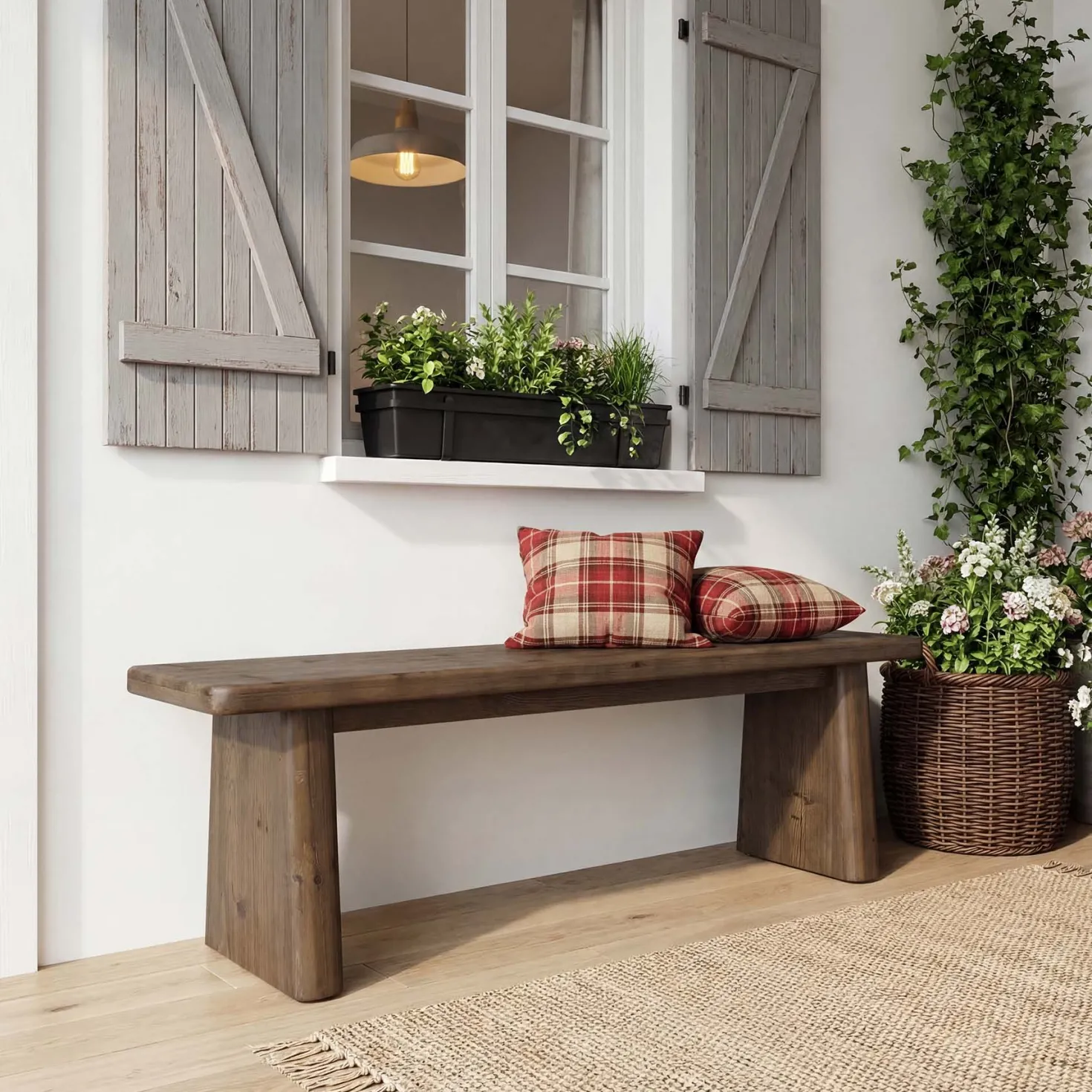 55" Entryway Bench, Solid Wood End of Bed Bench Dining Bench
