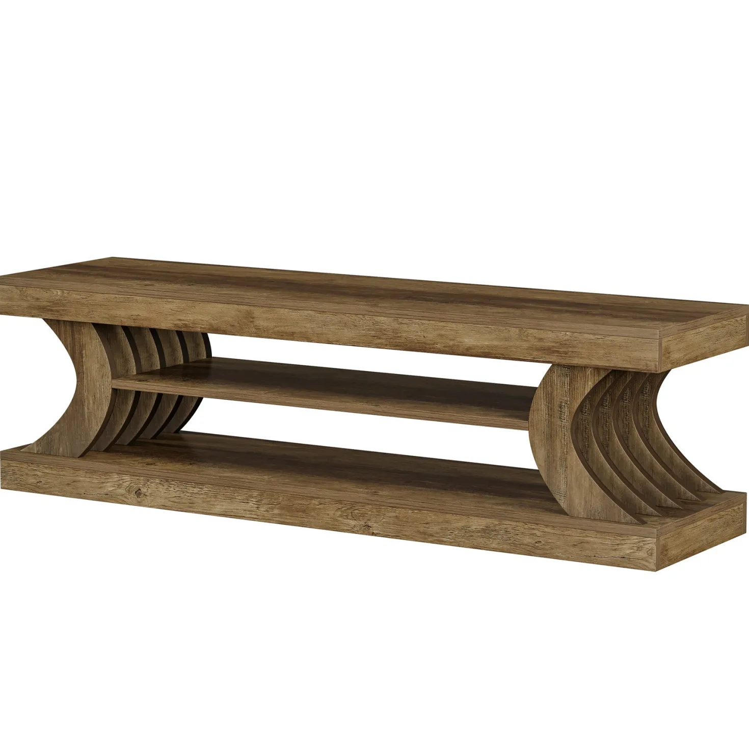 63" Entryway Bench, Wooden 3-Tier End of Bed Bench with Open Storage
