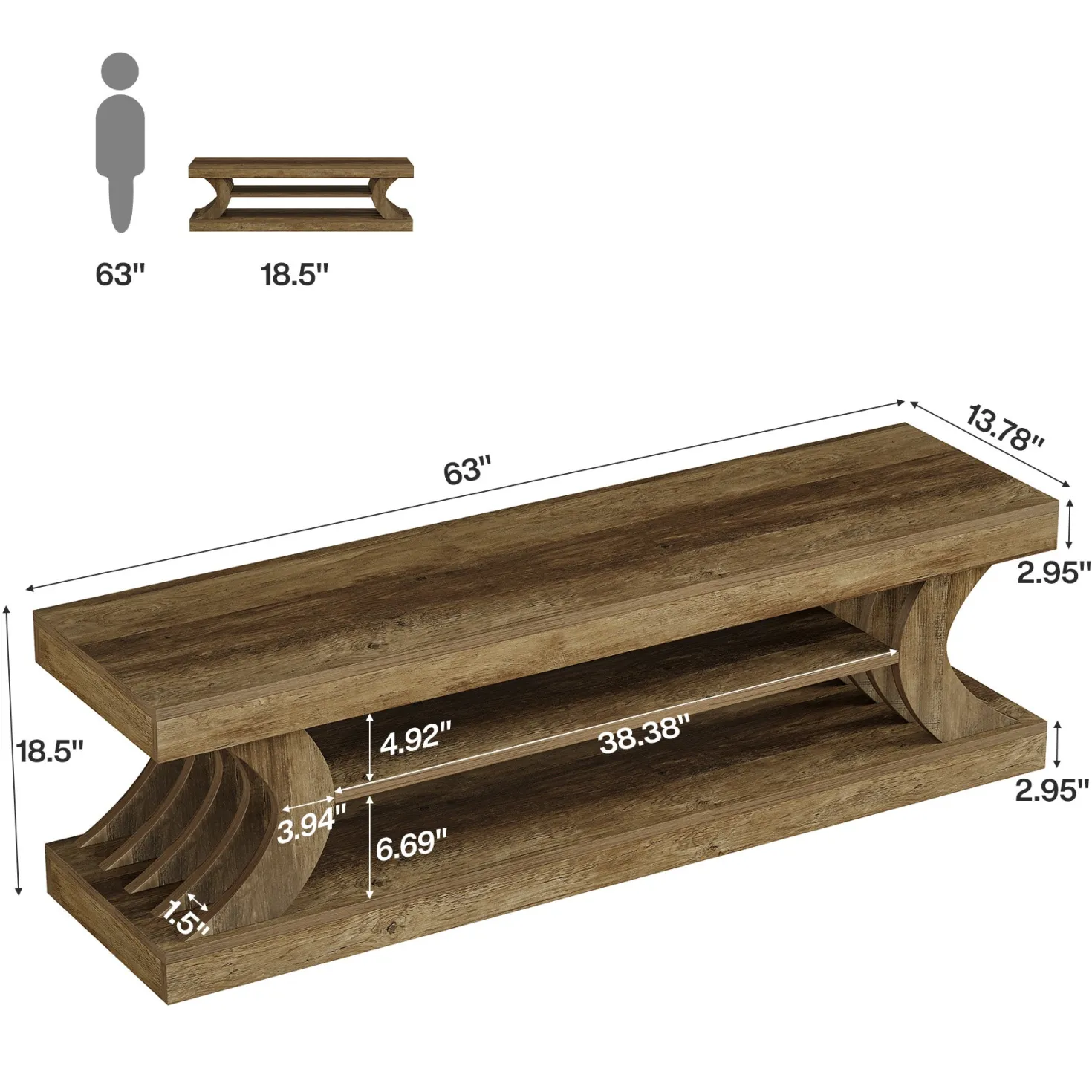 63" Entryway Bench, Wooden 3-Tier End of Bed Bench with Open Storage