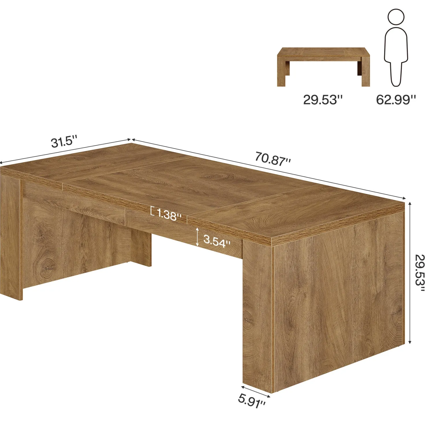 70.87" Executive Desk, Farmhouse Computer Desk with Double Pedestal Legs