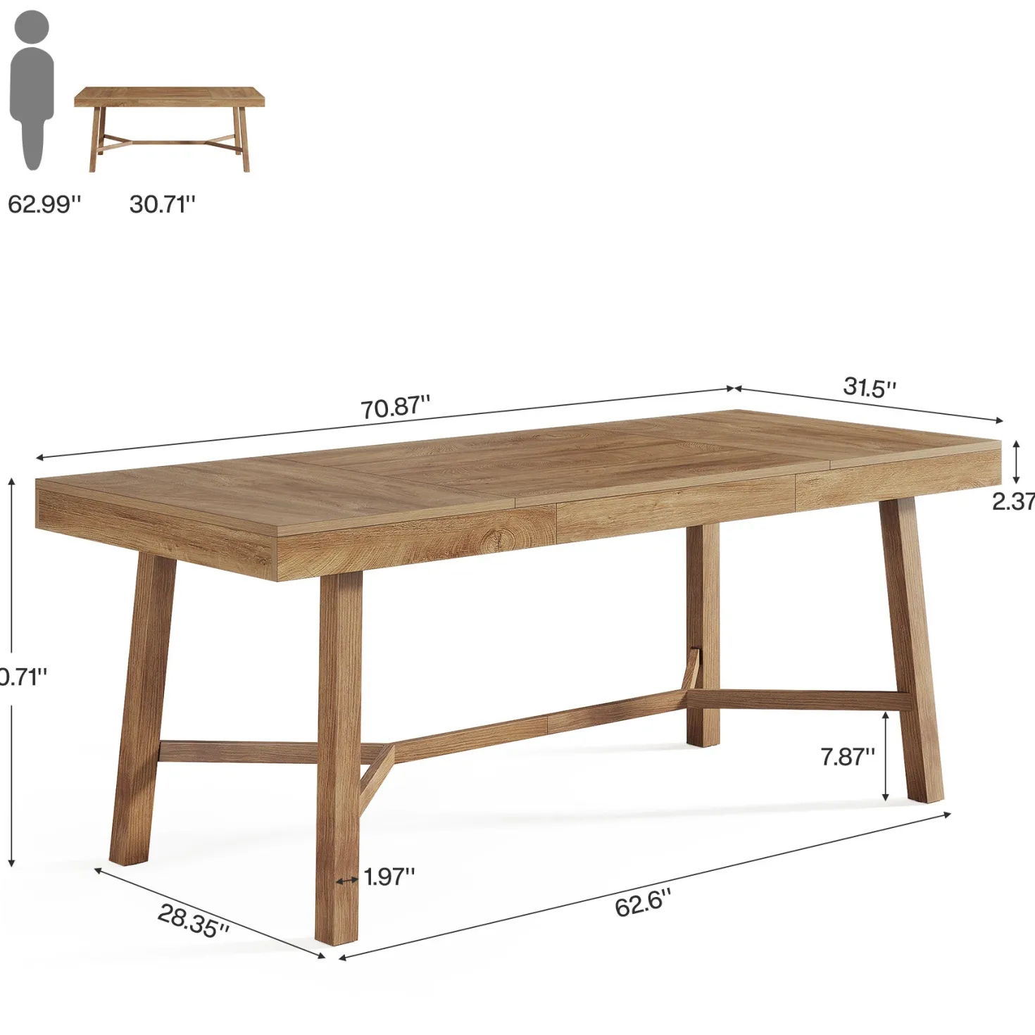 71" Executive Desk, Farmhouse Office Computer Desk with Sturdy Leg