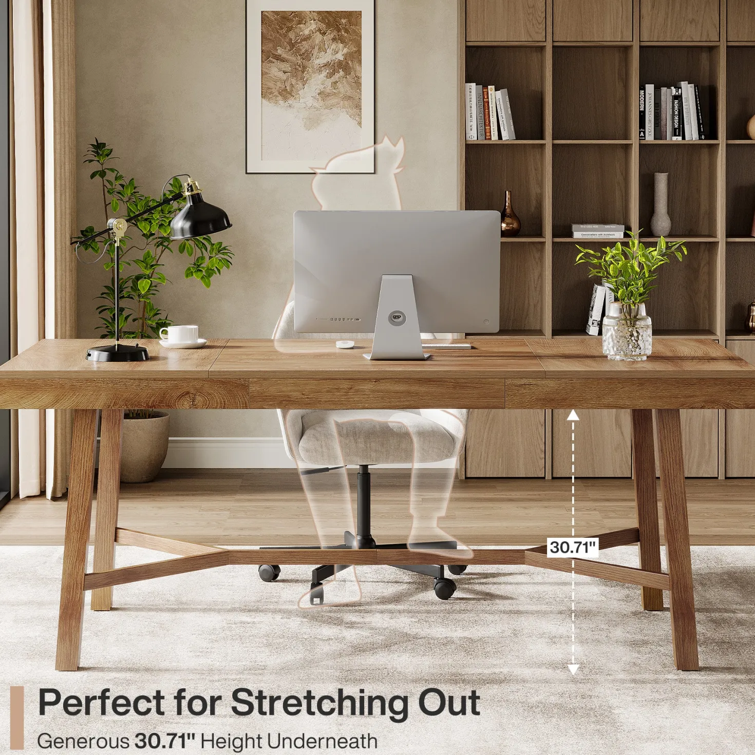 71" Executive Desk, Farmhouse Office Computer Desk with Sturdy Leg