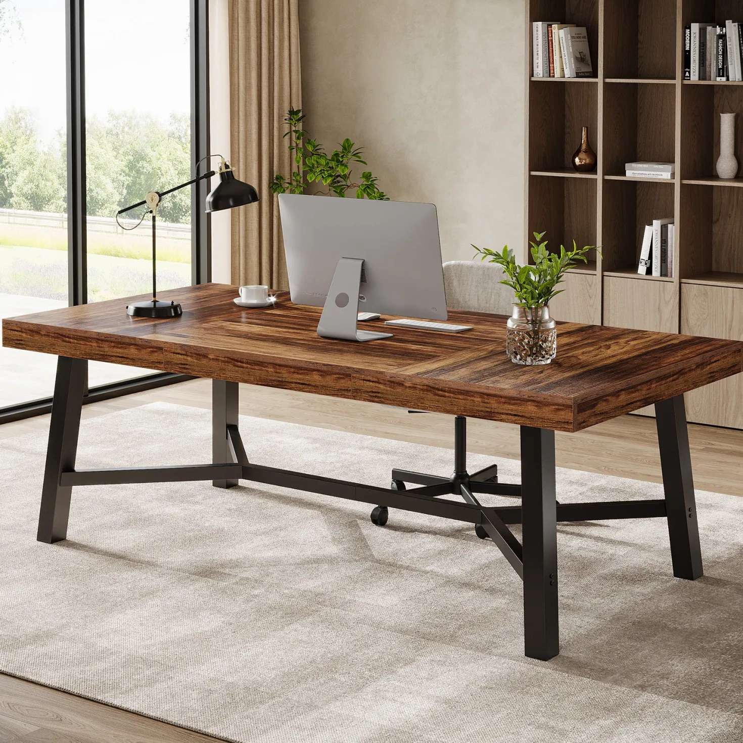 71" Executive Desk, Farmhouse Office Computer Desk with Sturdy Leg