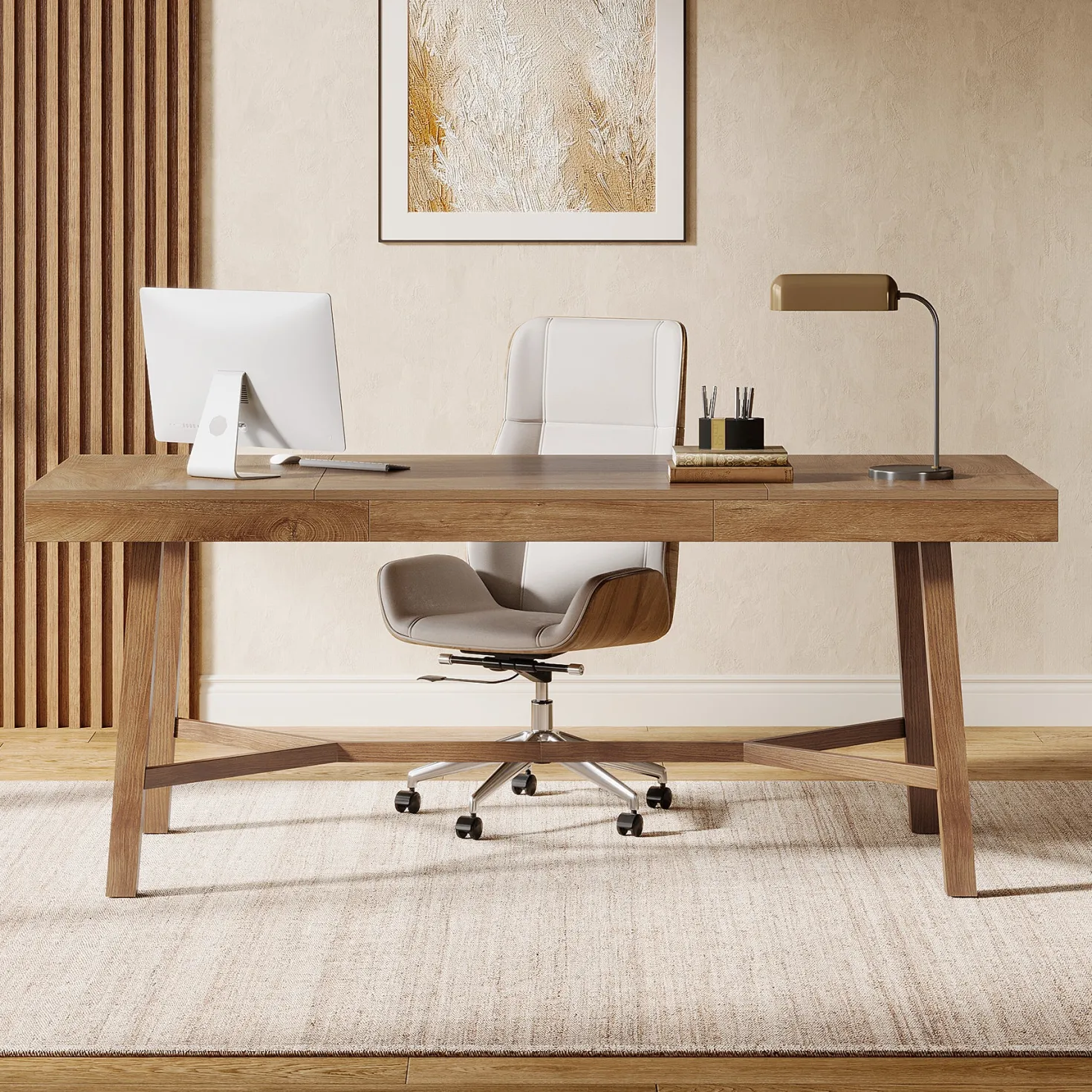 71" Executive Desk, Farmhouse Office Computer Desk with Sturdy Leg