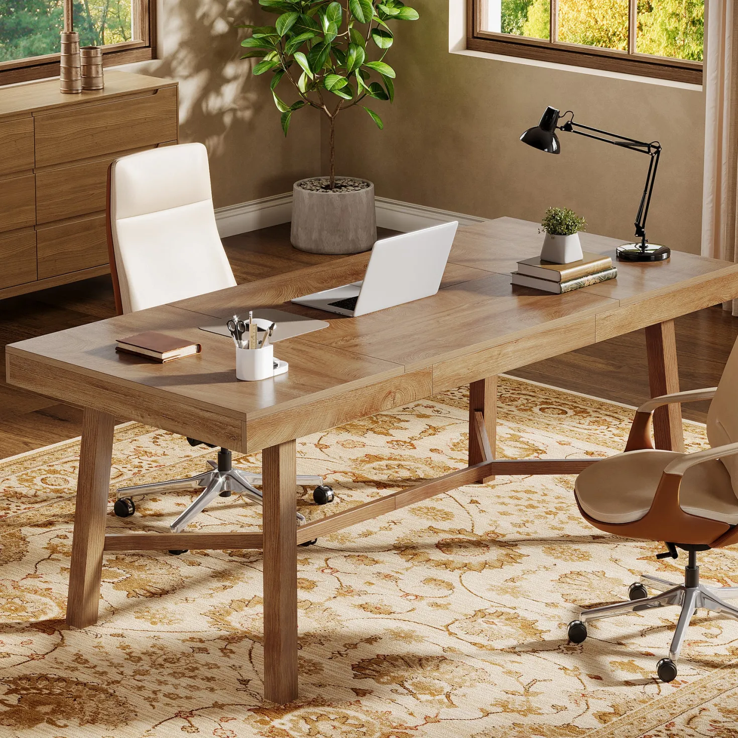 71" Executive Desk, Farmhouse Office Computer Desk with Sturdy Leg