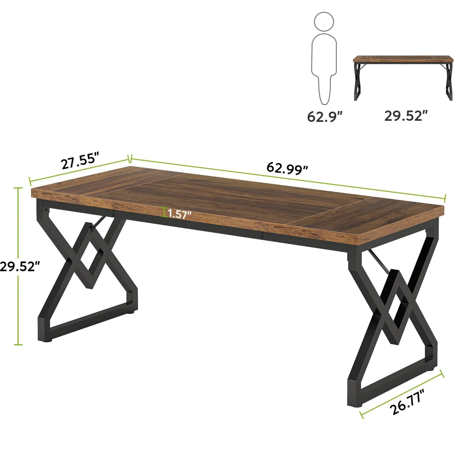 63" Executive Desk, Large Computer Desk for Home Office