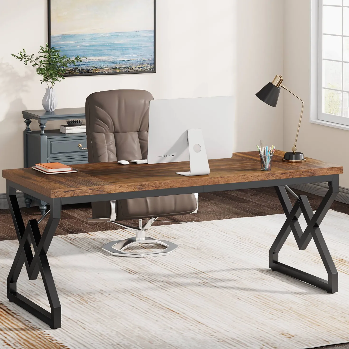 63" Executive Desk, Large Computer Desk for Home Office