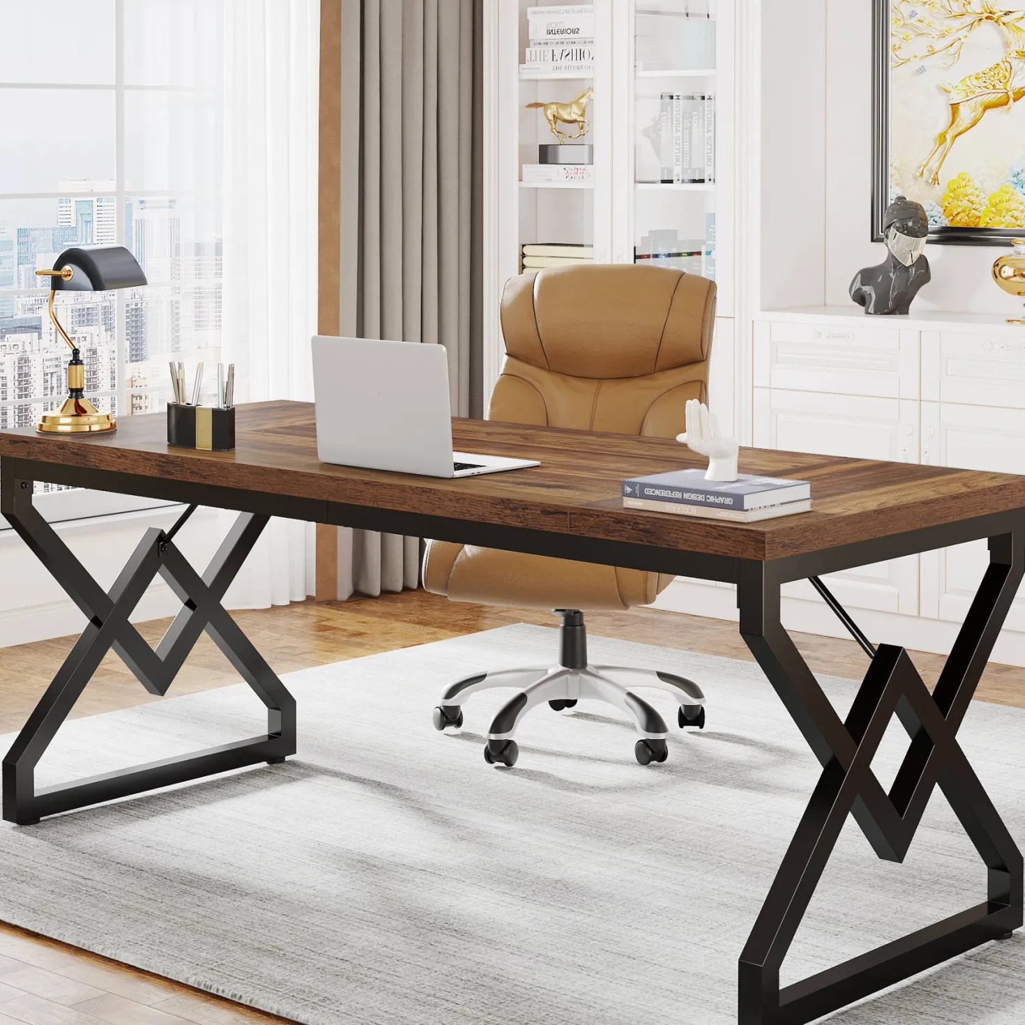 63" Executive Desk, Large Computer Desk for Home Office