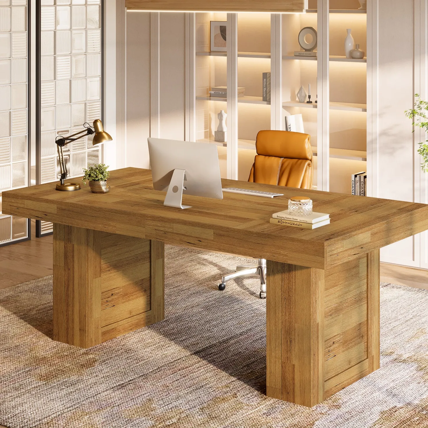 63" Executive Desk, Large Wooden Office Computer Desk with Heavy Duty Legs