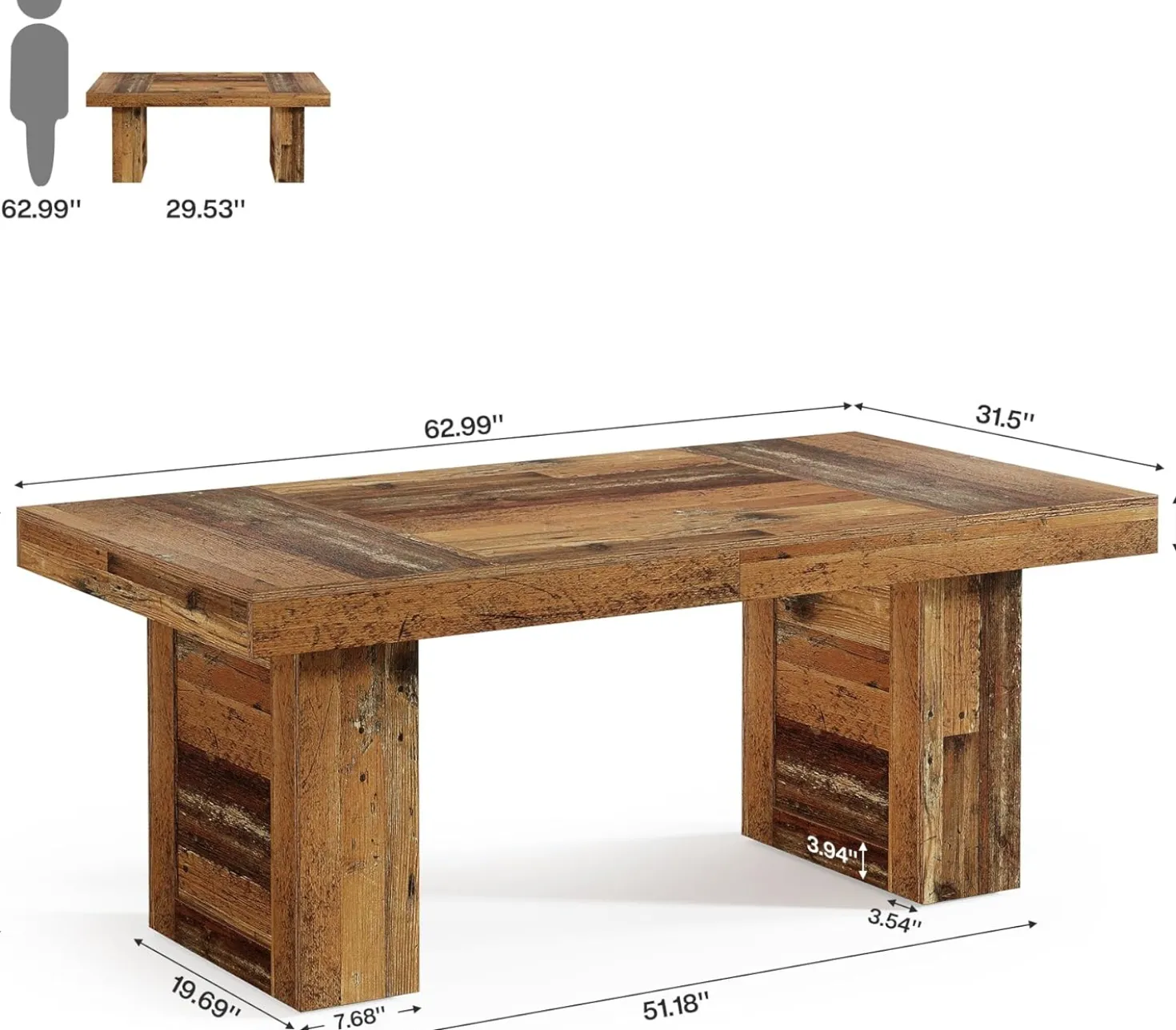 63" Executive Desk, Large Wooden Office Computer Desk with Heavy Duty Legs