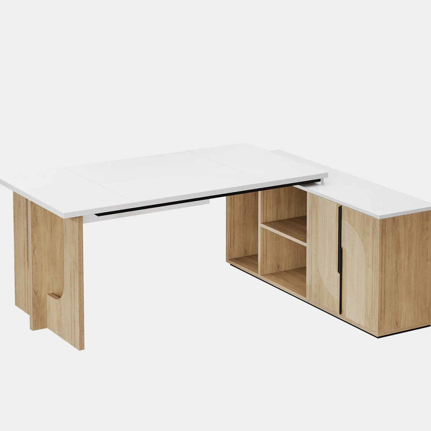 74" Executive Desk, L-Shaped Computer Desk Office Desk With Cabinet