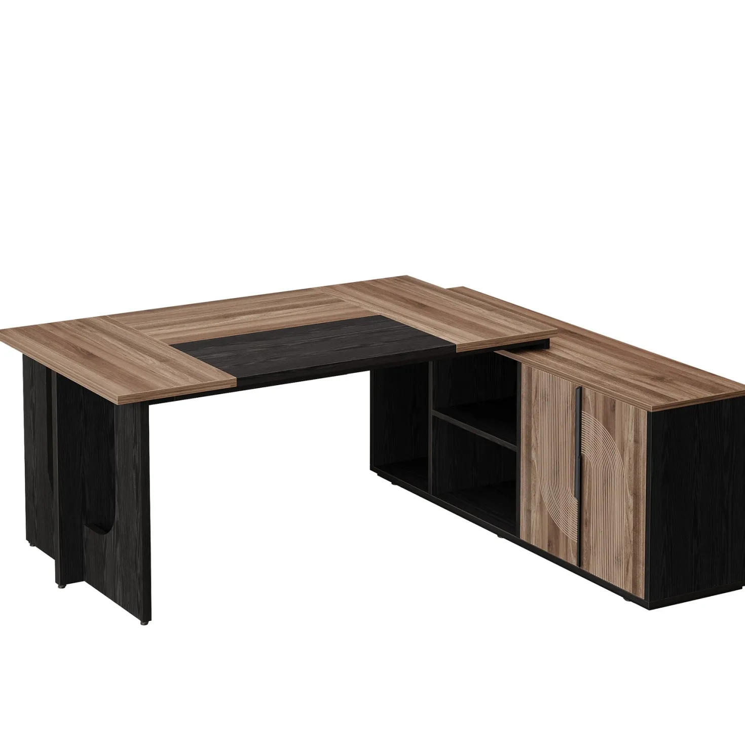 74" Executive Desk, L-Shaped Computer Desk Office Desk With Cabinet