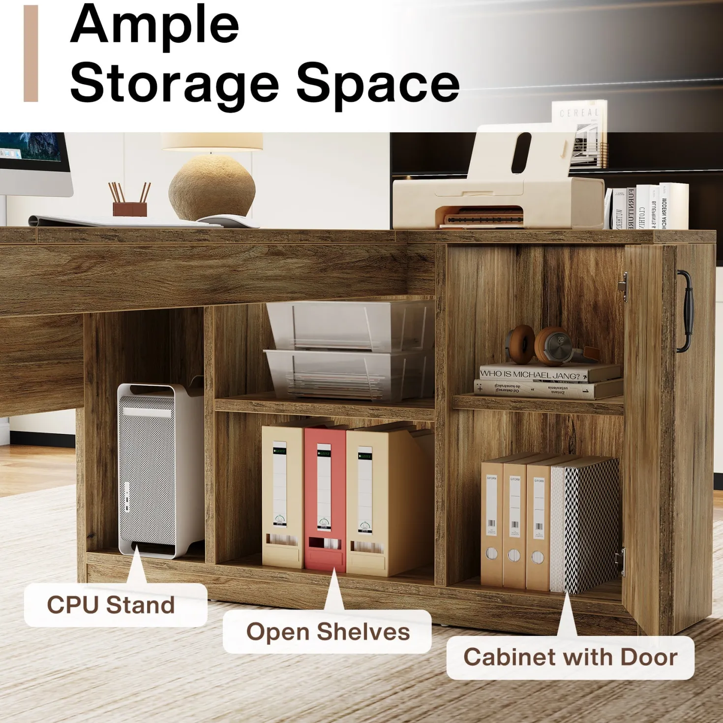 70.8" Executive Desk, L-Shaped Computer Table with Storage Cabinet