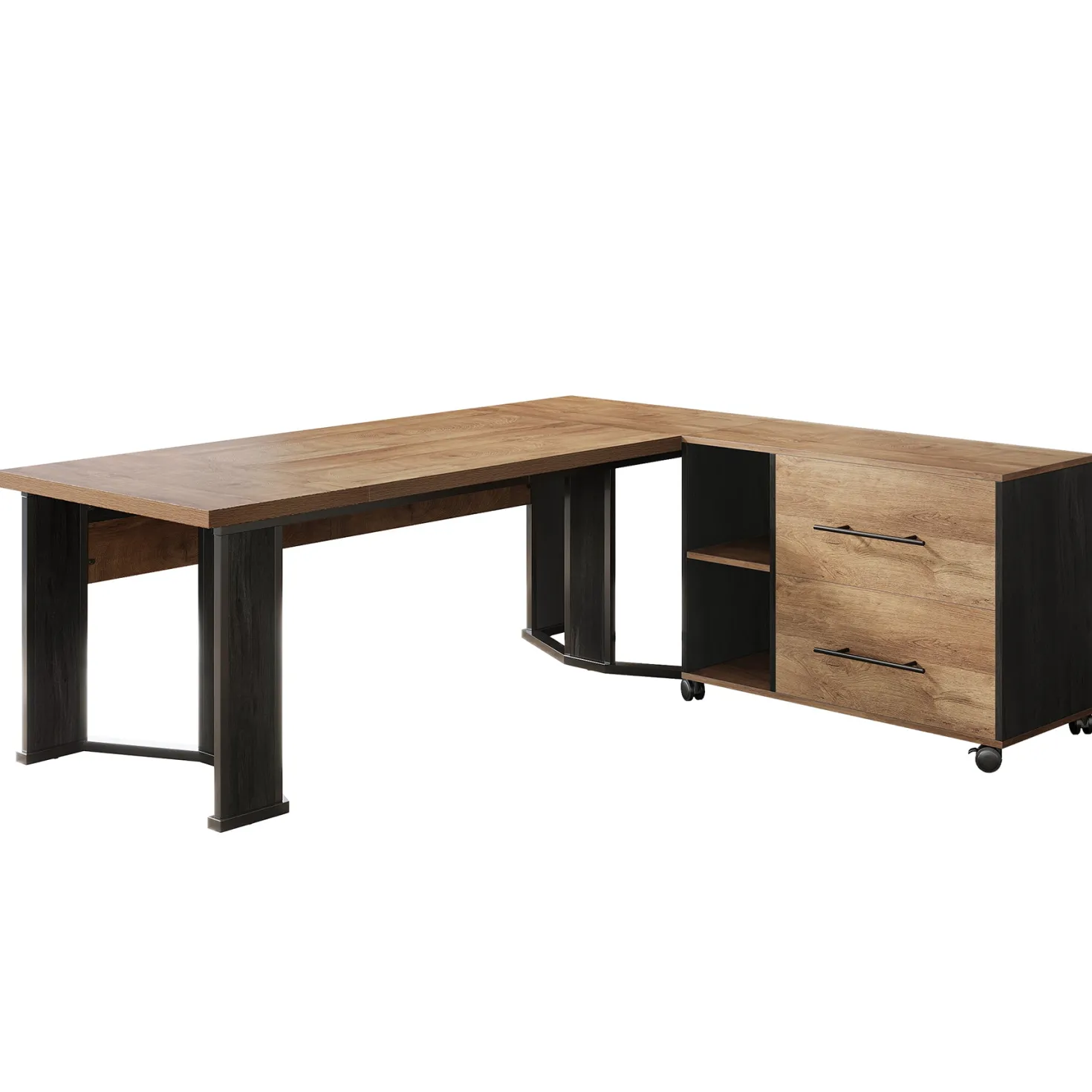 70.8" Executive Desk, L-Shaped Home Office Desk with File Cabinet