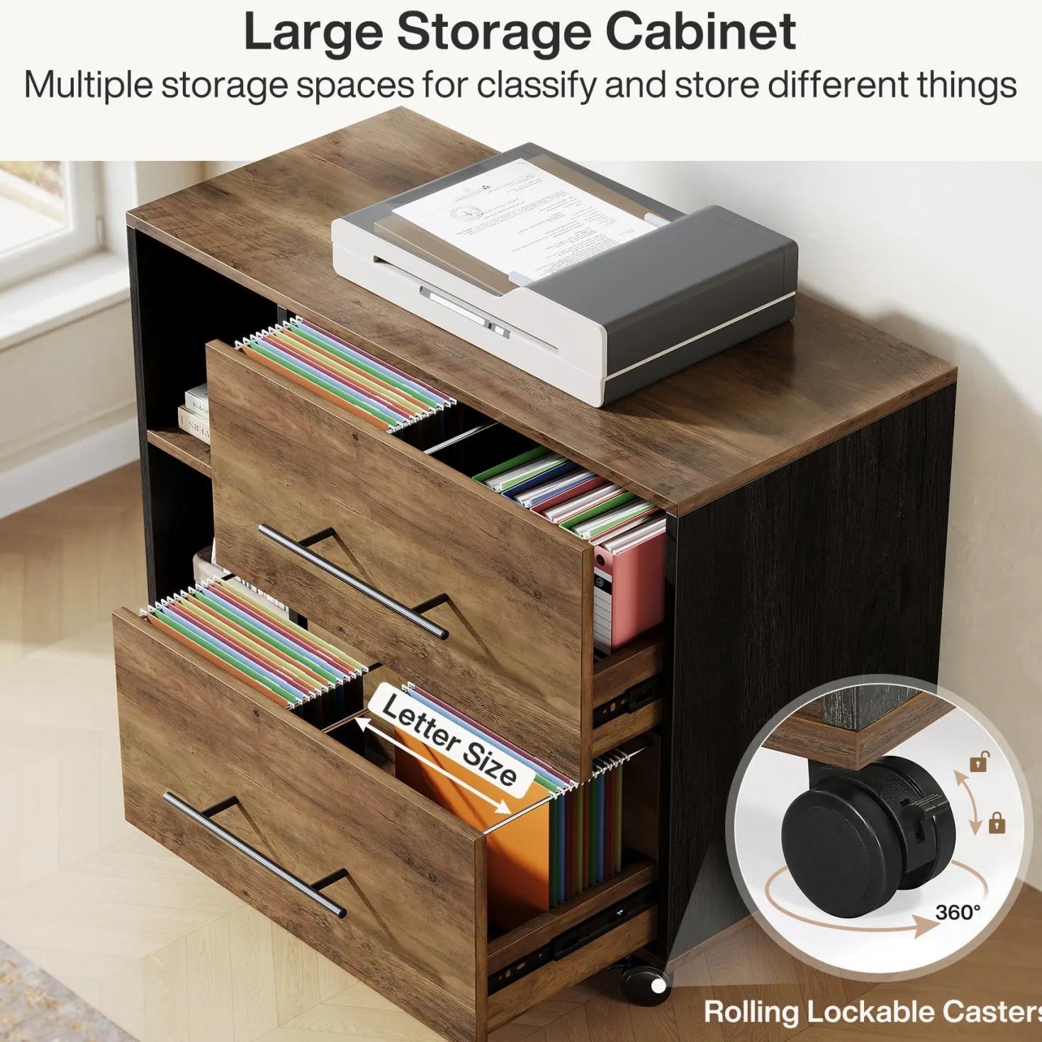 70.8" Executive Desk, L-Shaped Home Office Desk with File Cabinet