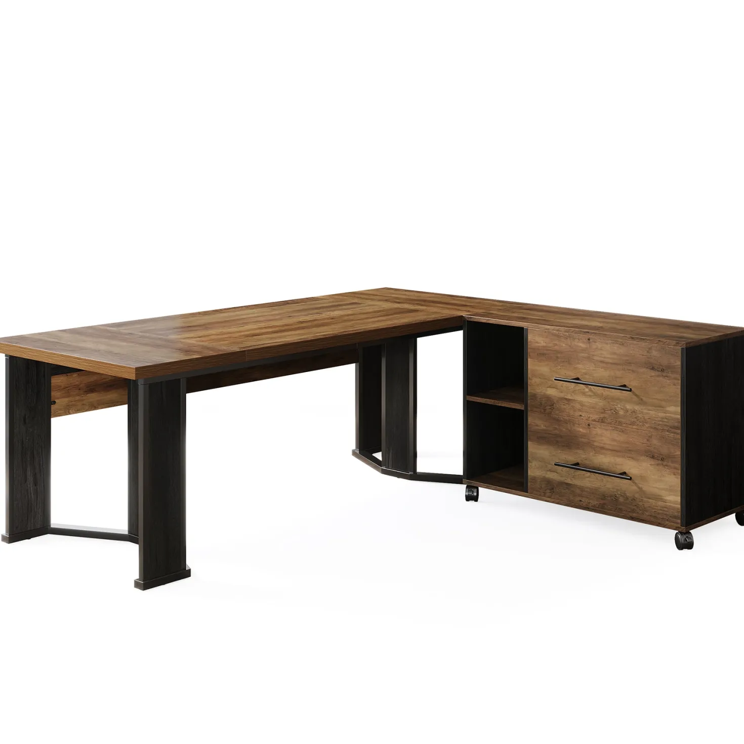 70.8" Executive Desk, L-Shaped Home Office Desk with File Cabinet