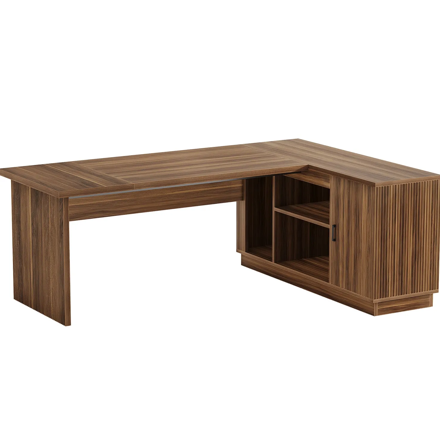 71" Executive Desk, L-Shaped Office Computer Table with File Cabinet