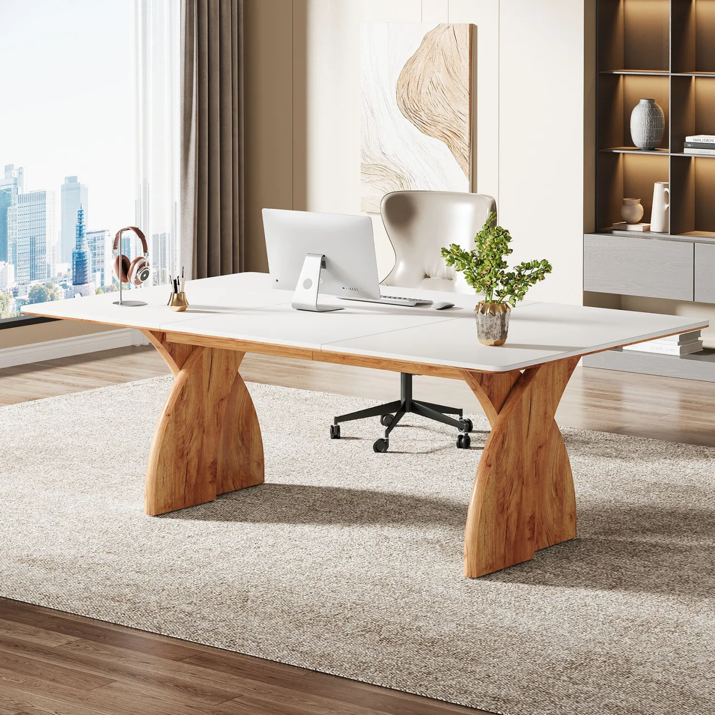 63" Executive Desk, Modern Computer Desk with Heavy Duty Legs