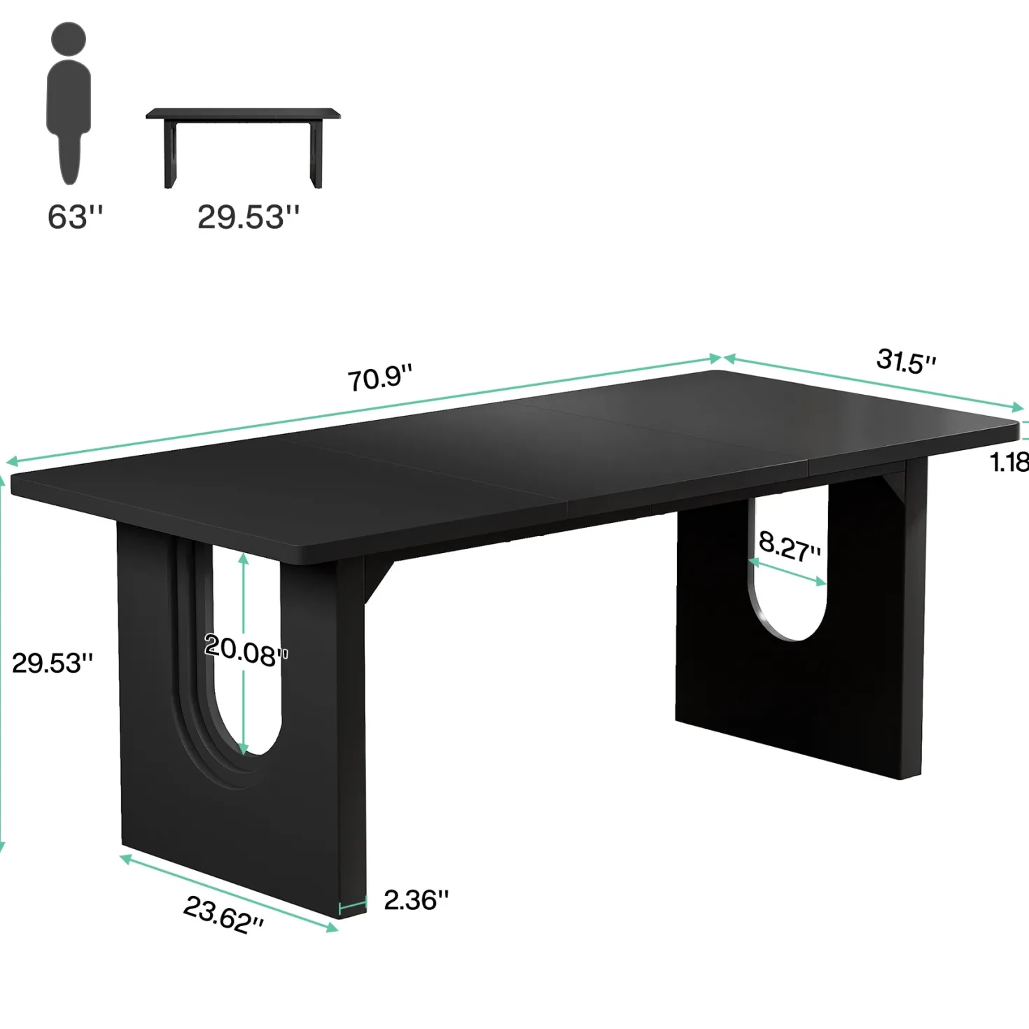 71" Executive Desk, Modern Executive Office Table with Wood Double Pedestal Base