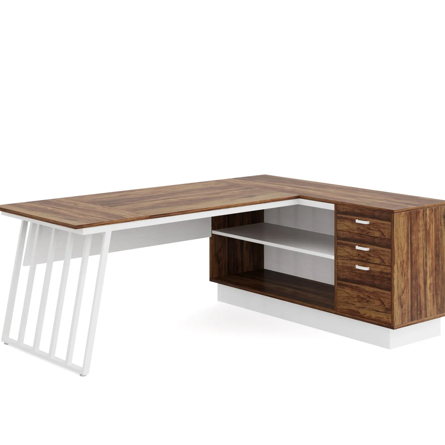 71" Executive Desk, Modern L-Shaped Computer Desk with Cabinet