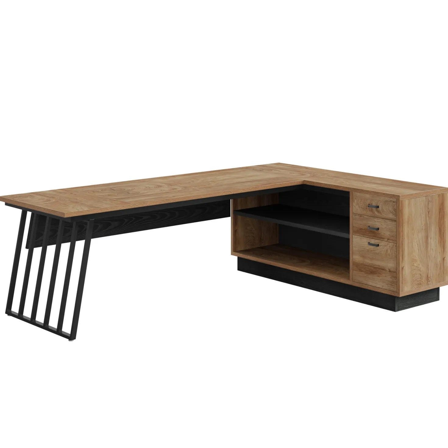 71" Executive Desk, Modern L-Shaped Computer Desk with Cabinet