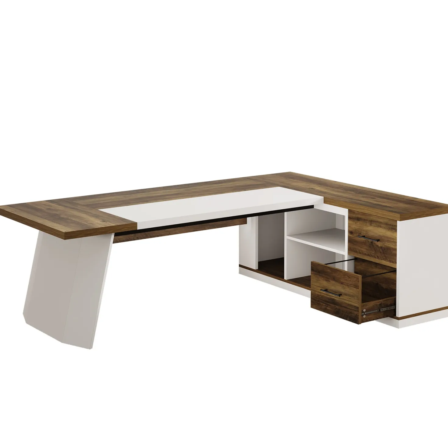 78.7" Executive Desk, Modern L-Shaped Office Desk with 55.1" Storage Cabinet