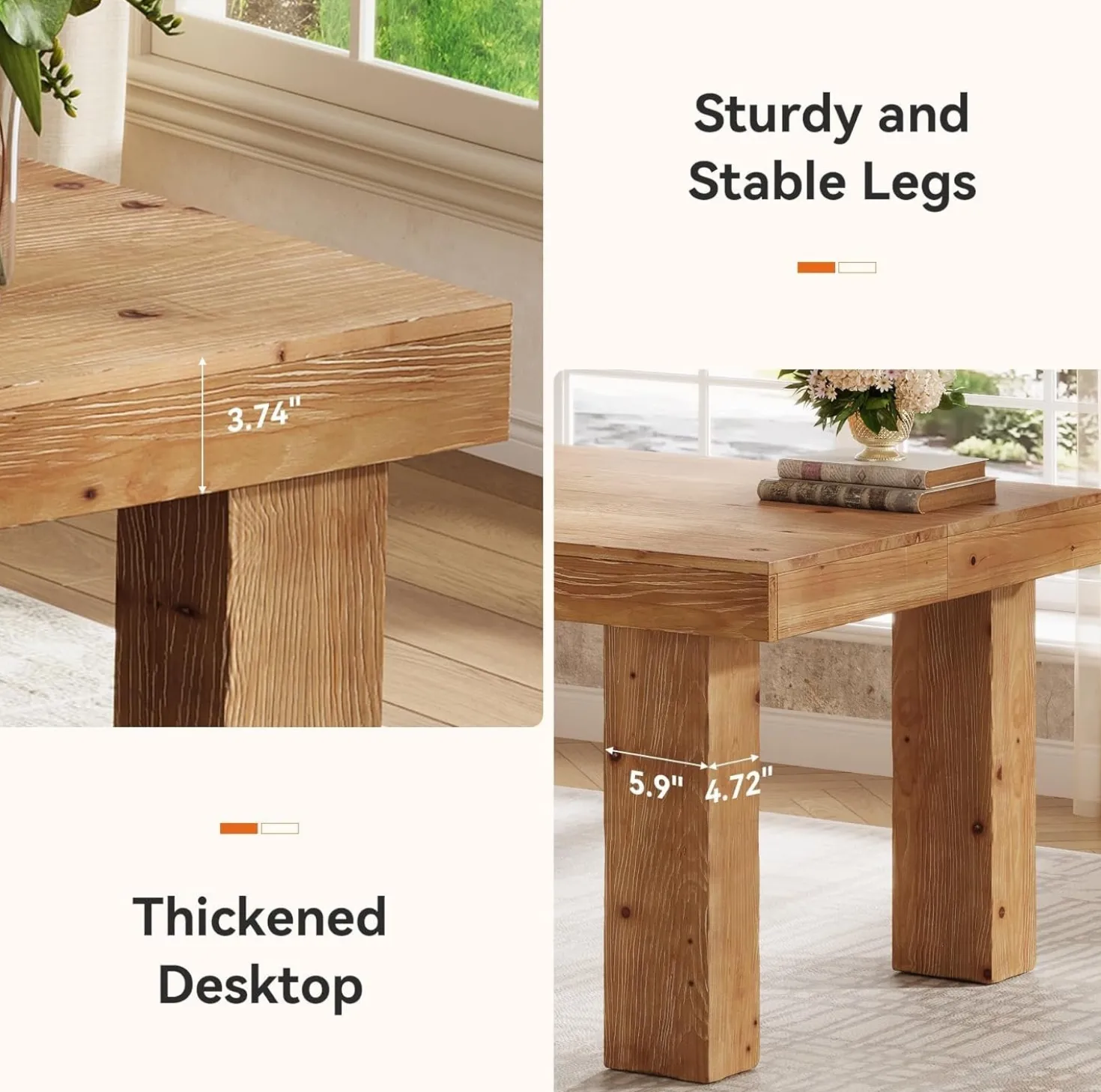 63" Executive Desk, Solid Wood Home Office Computer Desk with Sturdy Wooden Legs