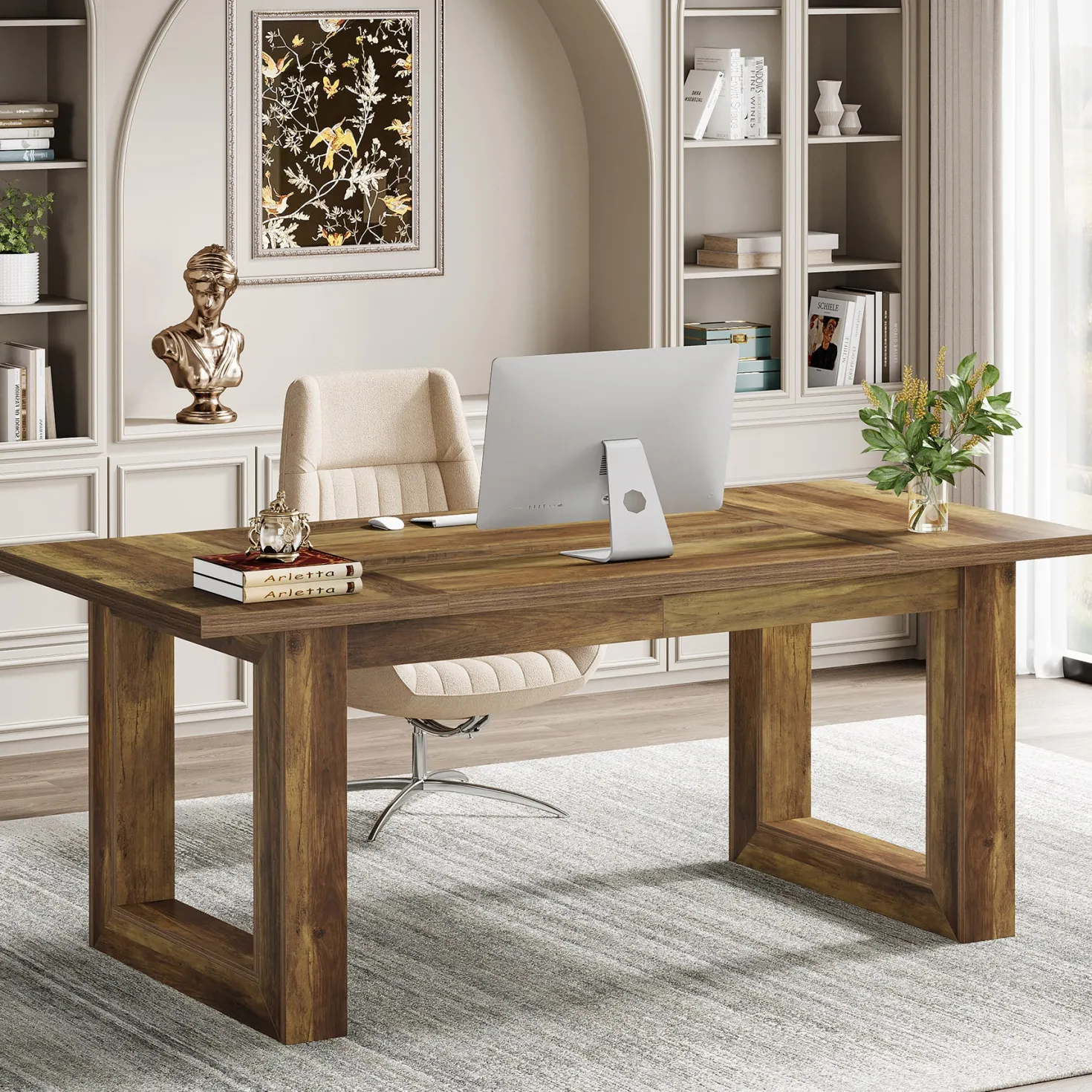 63" Executive Desk, Wooden Computer Desk Workstation Table