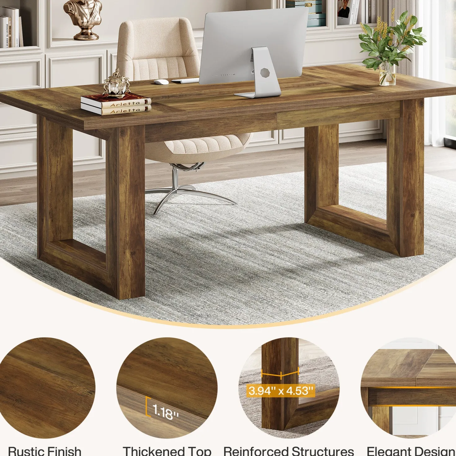 63" Executive Desk, Wooden Computer Desk Workstation Table