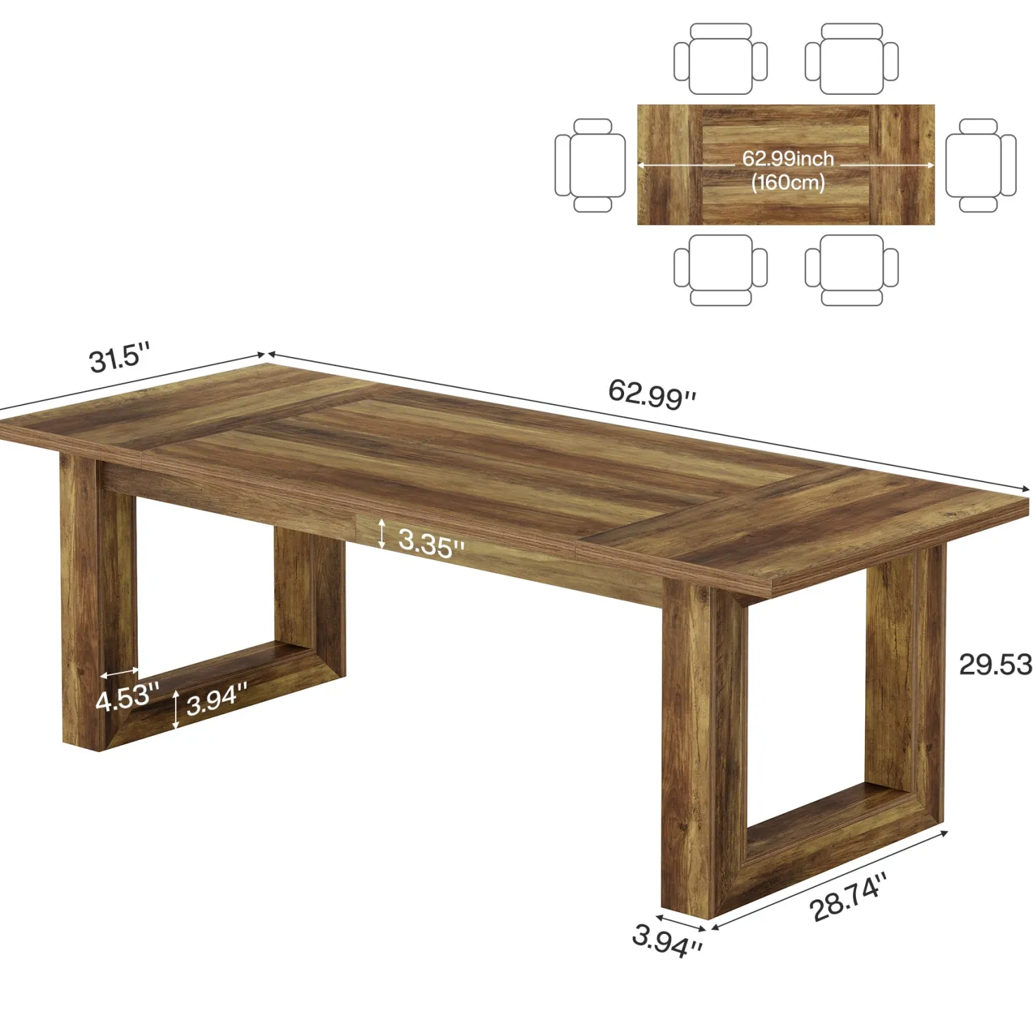63" Executive Desk, Wooden Computer Desk Workstation Table