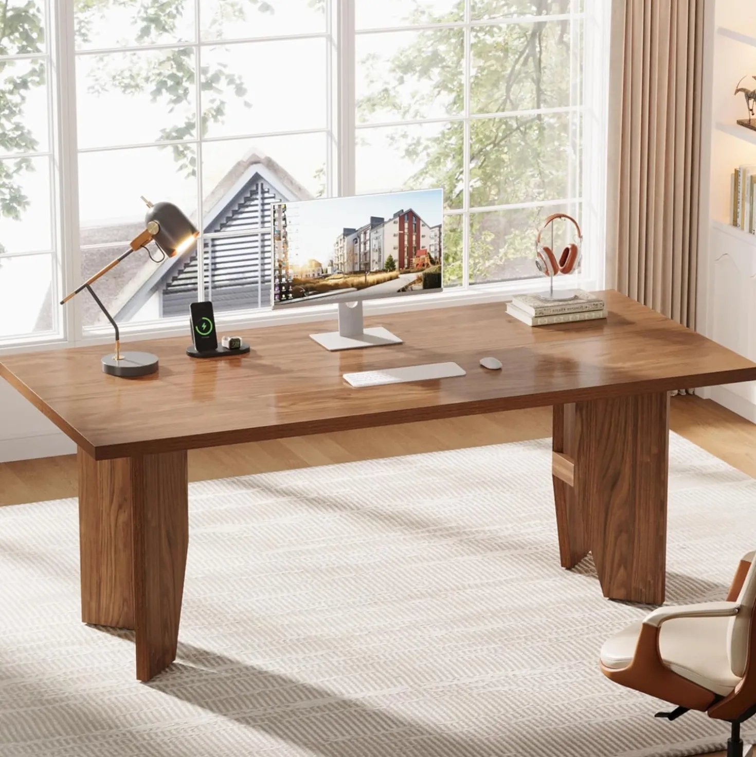 63" Executive Desk, Wooden Office Computer Desk Writing Table with Sturdy Legs