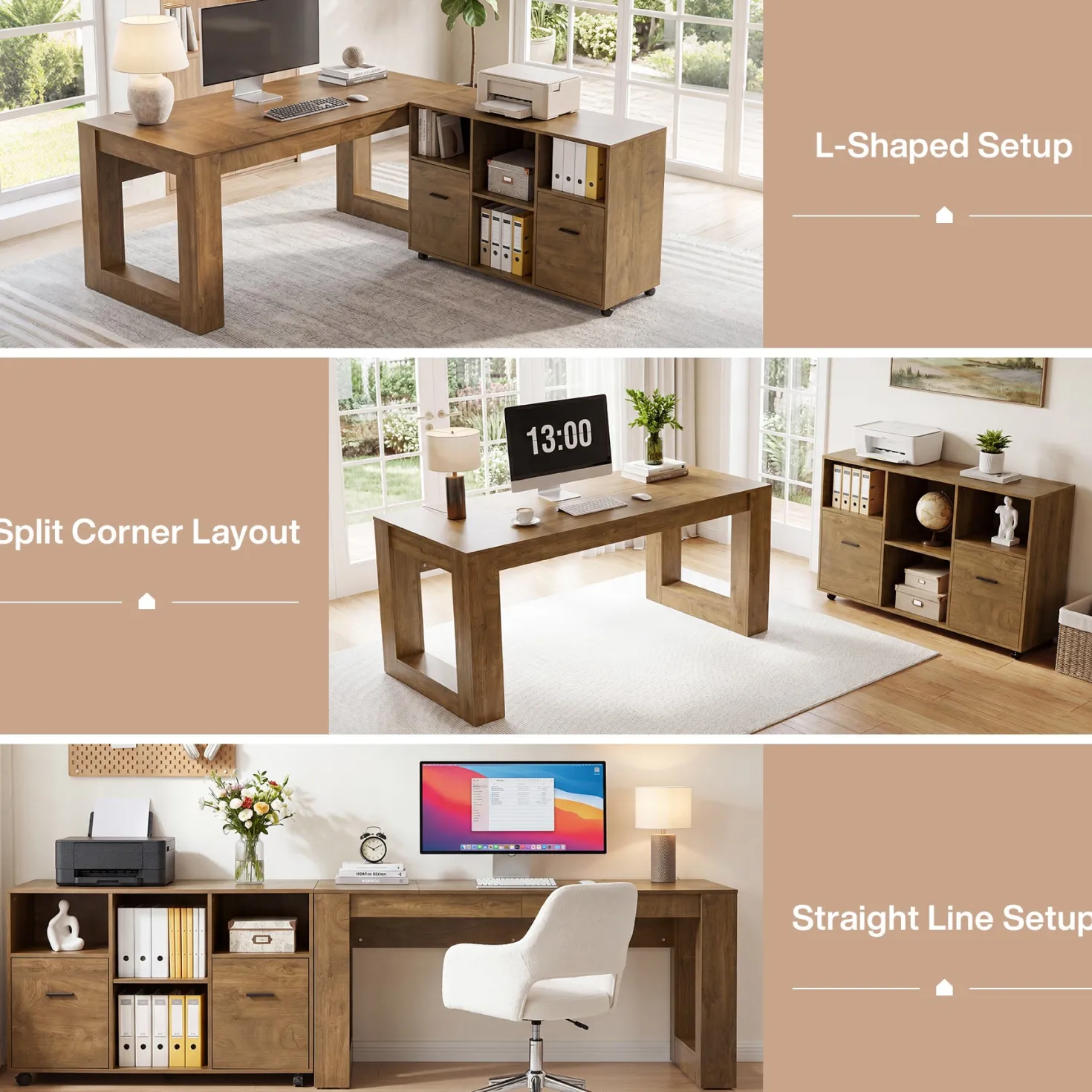 63" Executive Home Office Set, L-Shaped Desk with Storage Shelves & Drawers