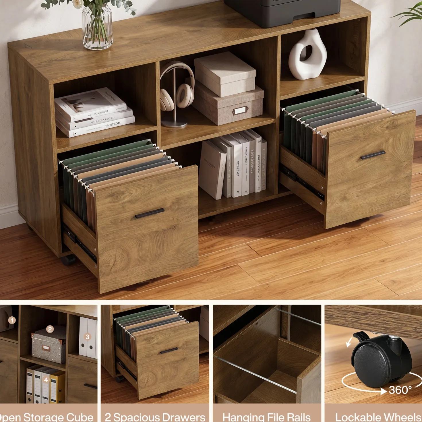 63" Executive Home Office Set, L-Shaped Desk with Storage Shelves & Drawers